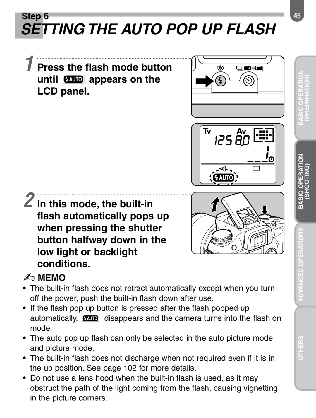 Pentax ist manual Setting the Auto POP UP Flash 