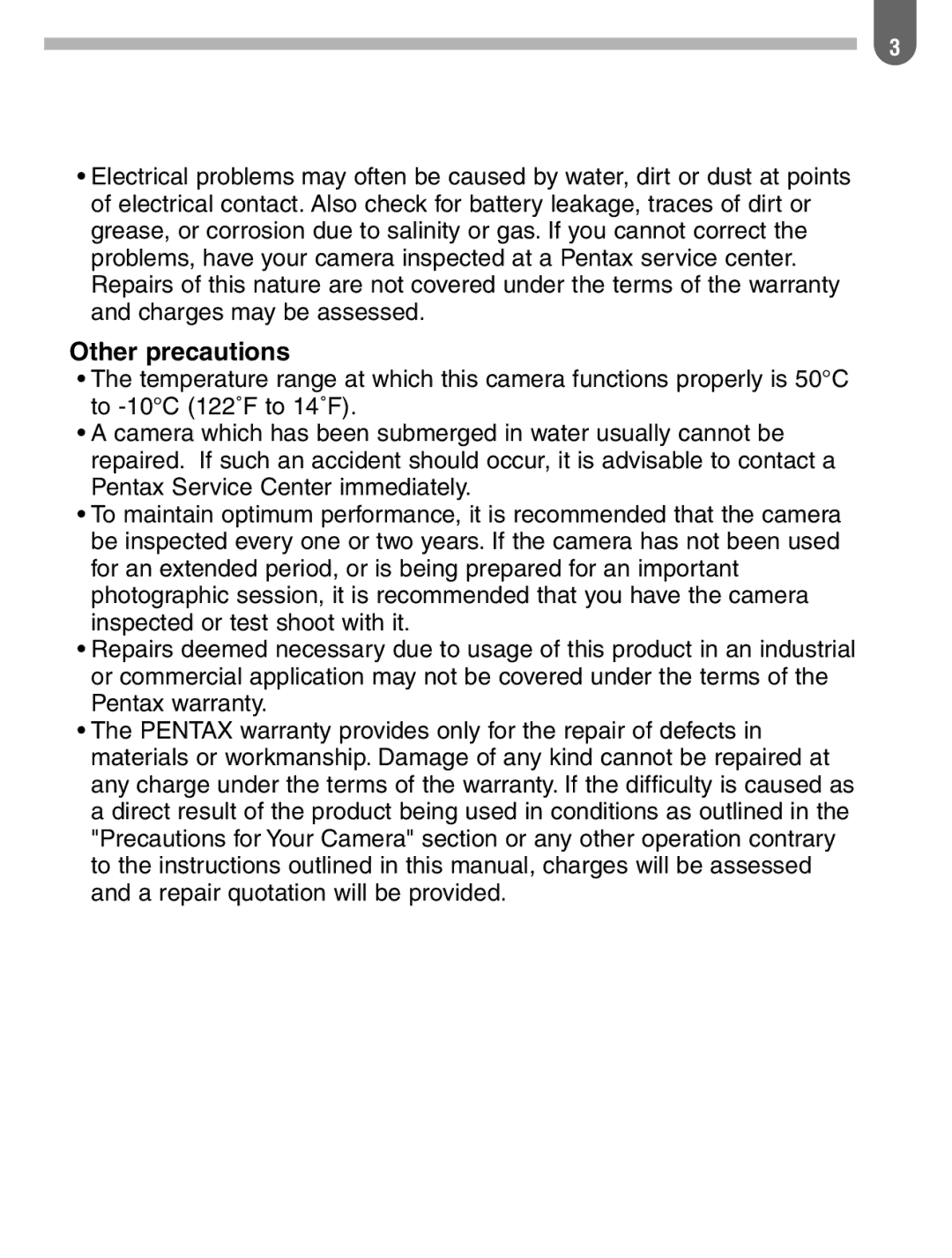 Pentax ist manual Other precautions 