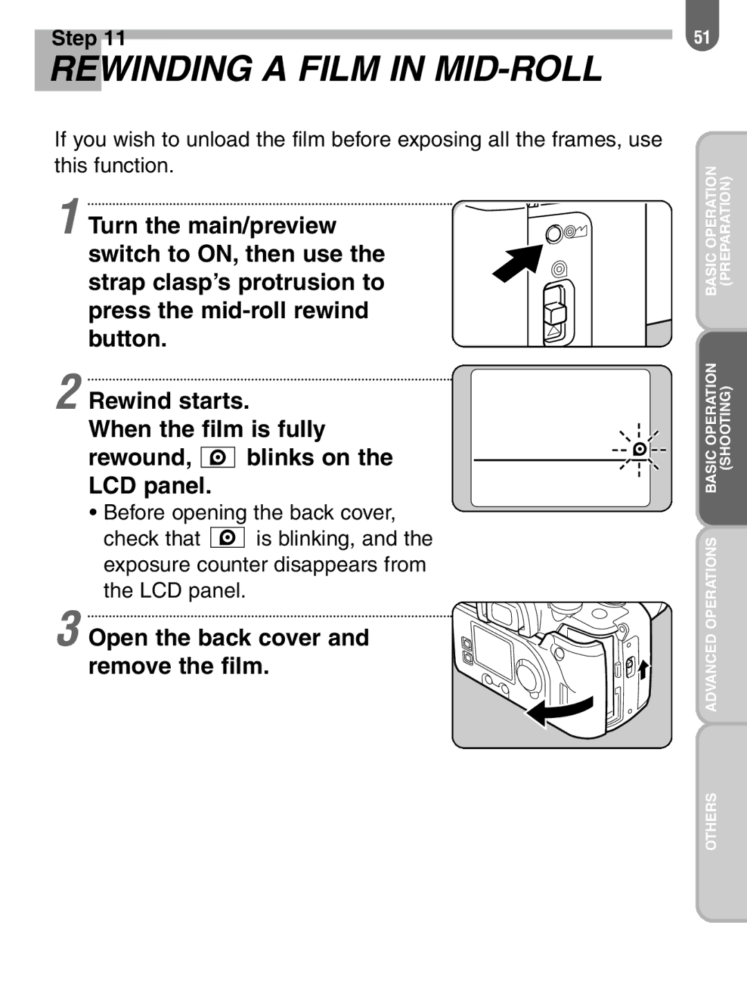 Pentax ist manual Rewinding a Film in MID-ROLL 