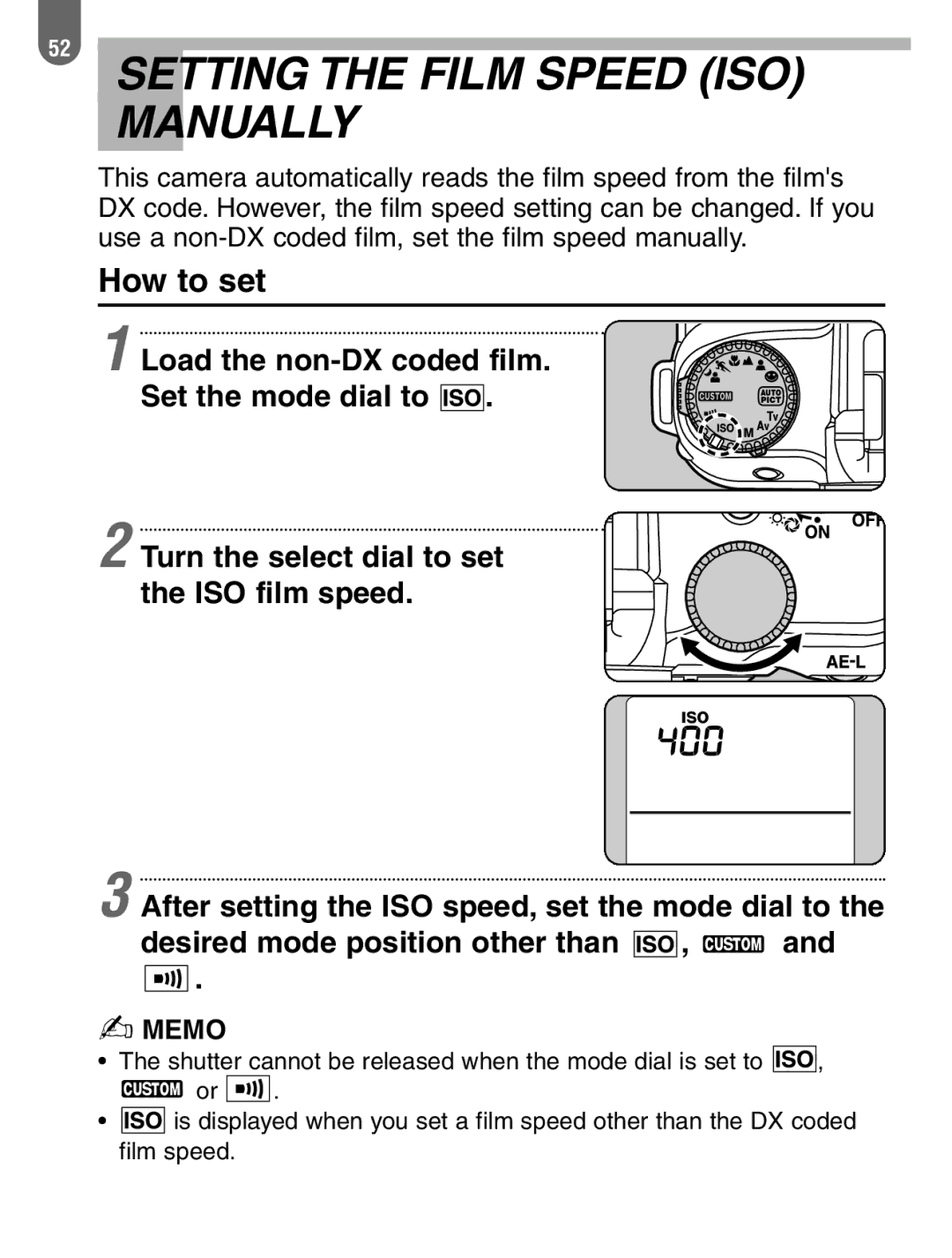 Pentax ist manual Setting the Film Speed ISO Manually, How to set 