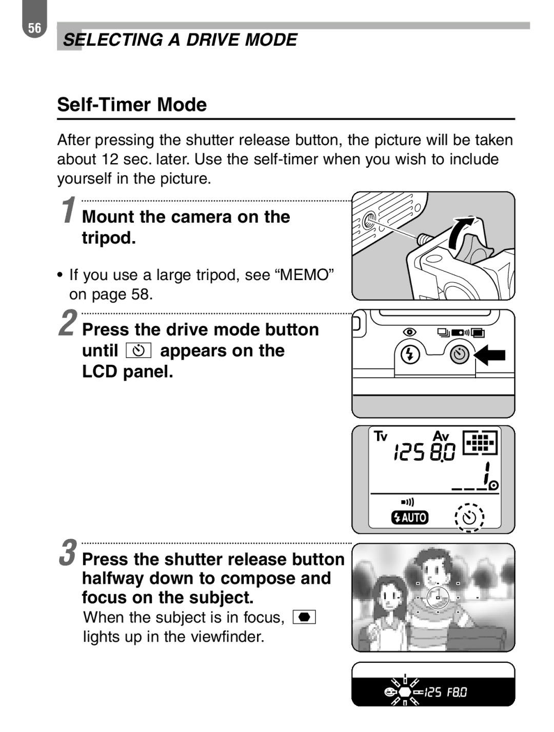 Pentax ist manual Self-Timer Mode, Mount the camera on the tripod 