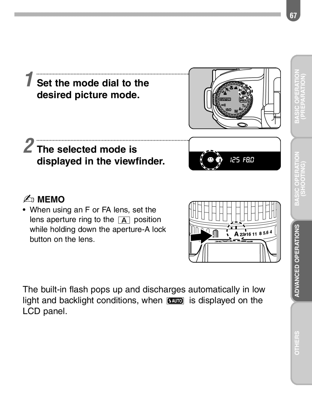 Pentax ist manual Selected mode is displayed in the viewfinder 