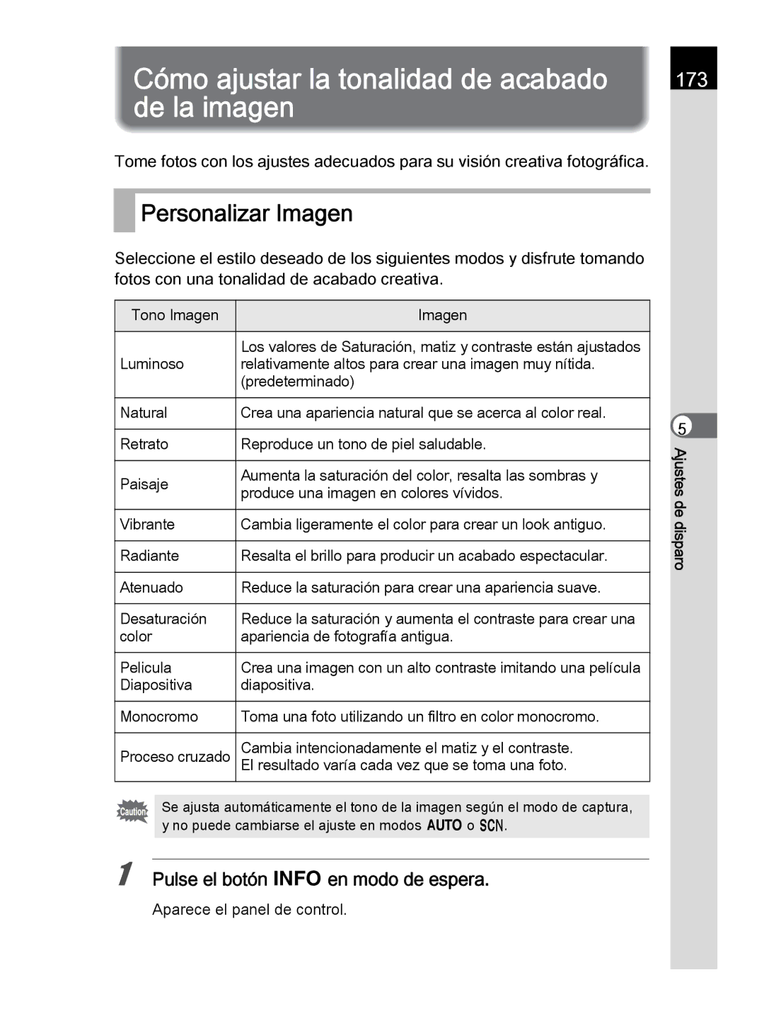 Pentax K-30 manual Cómo ajustar la tonalidad de acabado de la imagen, Personalizar Imagen, 173, Tono Imagen 