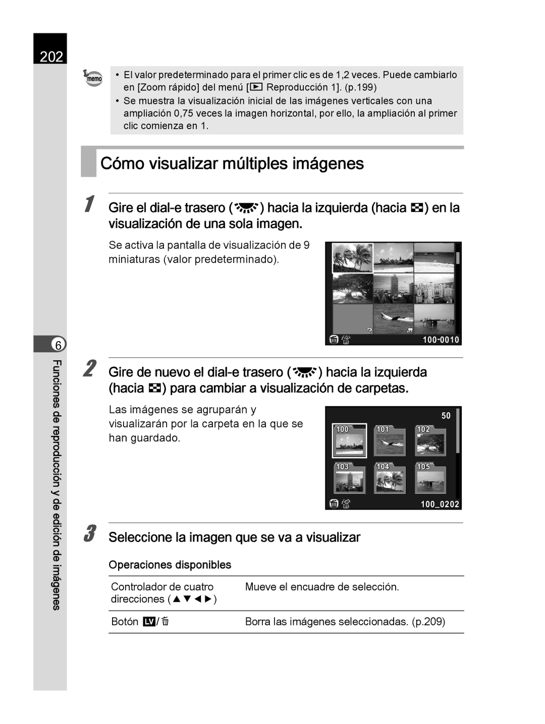 Pentax K-30 manual Cómo visualizar múltiples imágenes, 202 