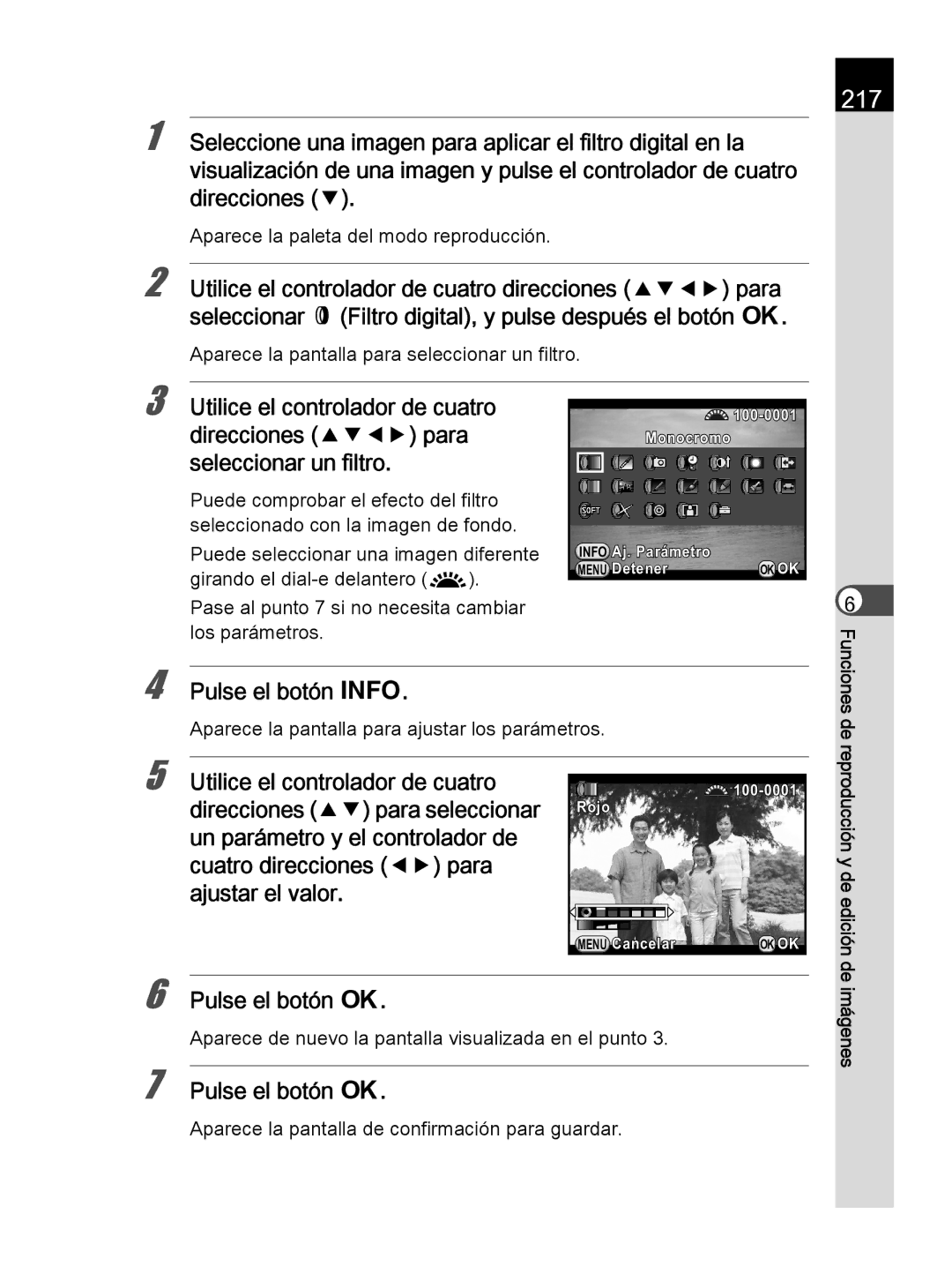 Pentax K-30 manual 217, Aparece la pantalla para seleccionar un filtro 