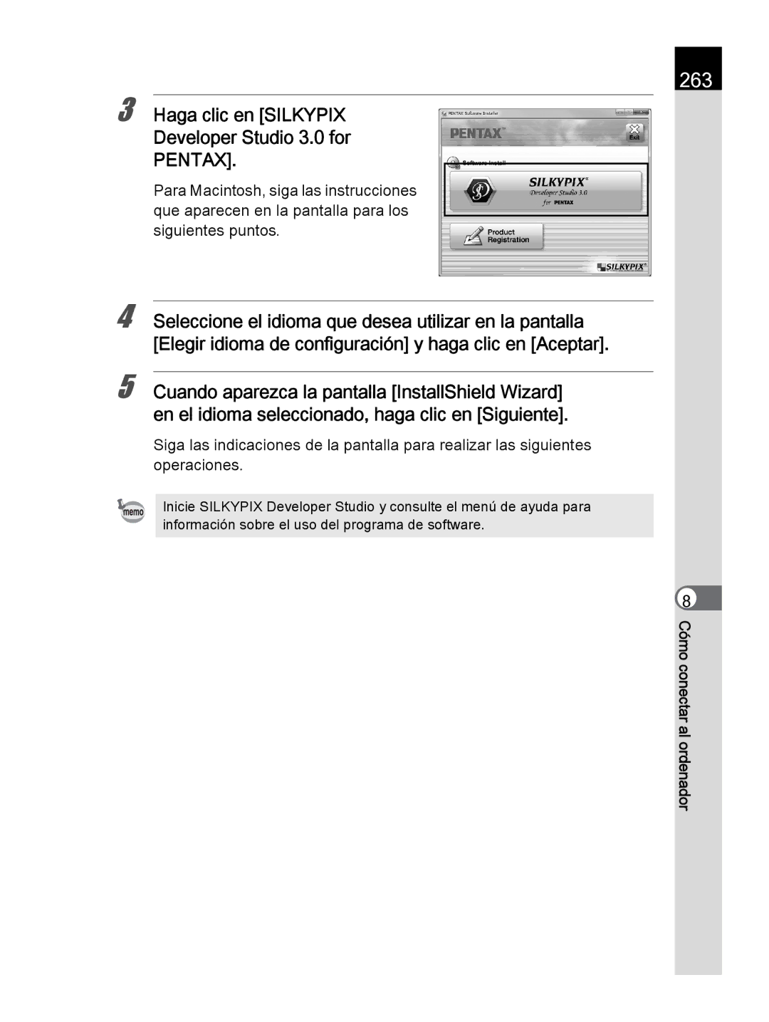 Pentax K-30 manual 263, Haga clic en Silkypix Developer Studio 3.0 for Pentax 