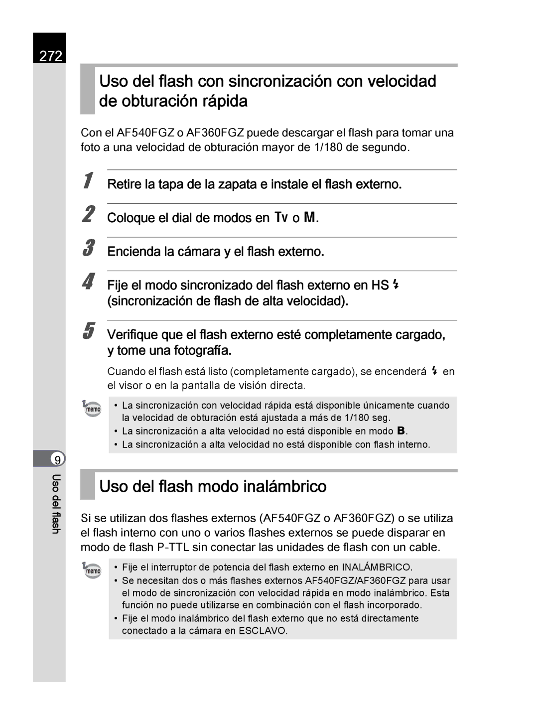 Pentax K-30 manual Uso del flash modo inalámbrico, 272 