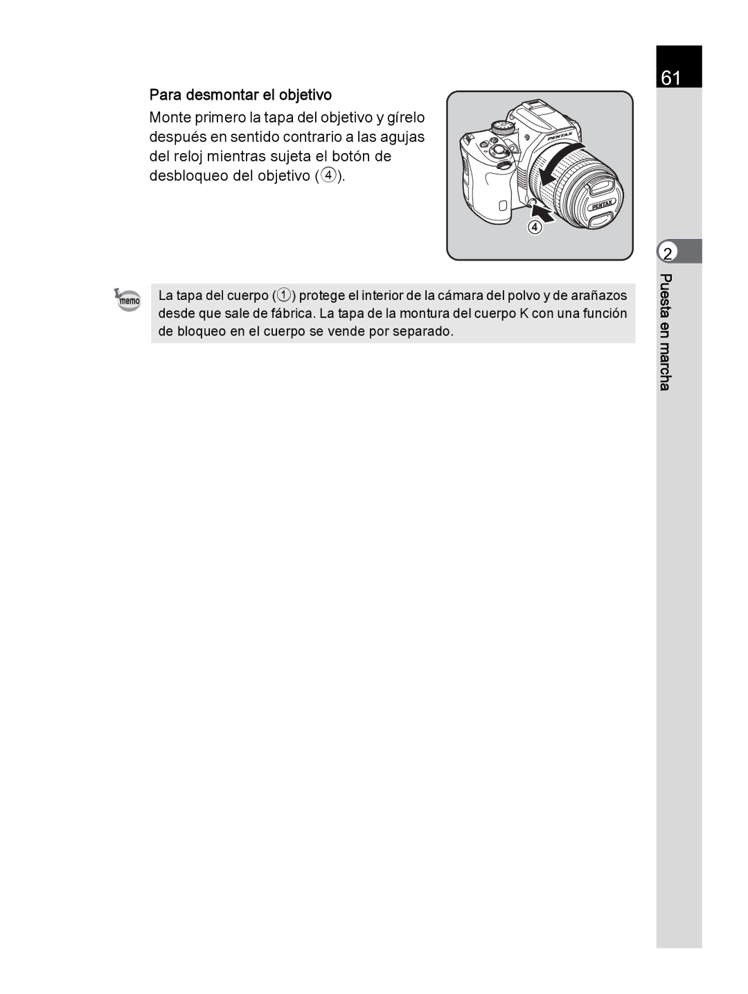 Pentax K-30 manual Para desmontar el objetivo 