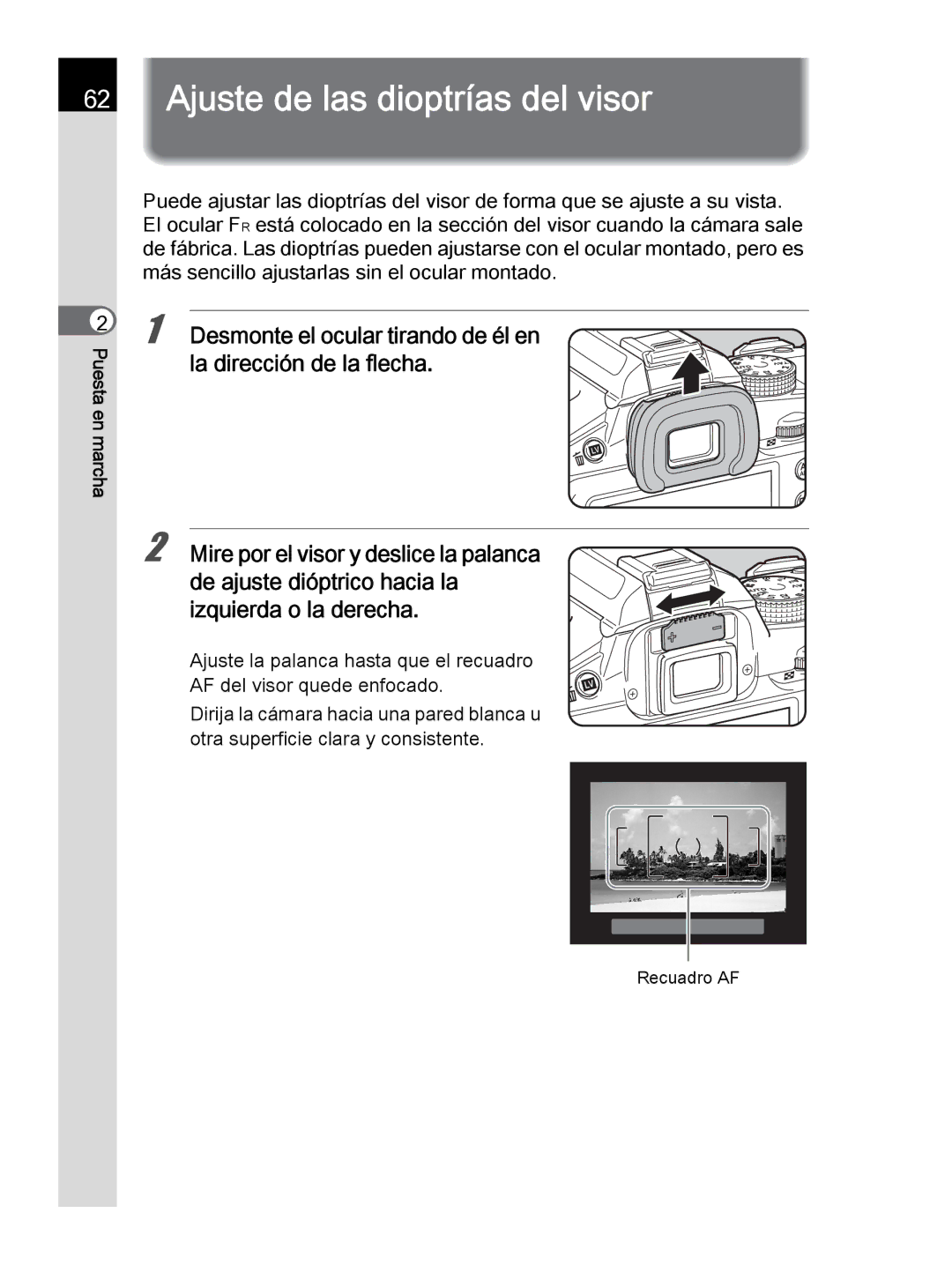 Pentax K-30 manual Ajuste de las dioptrías del visor 