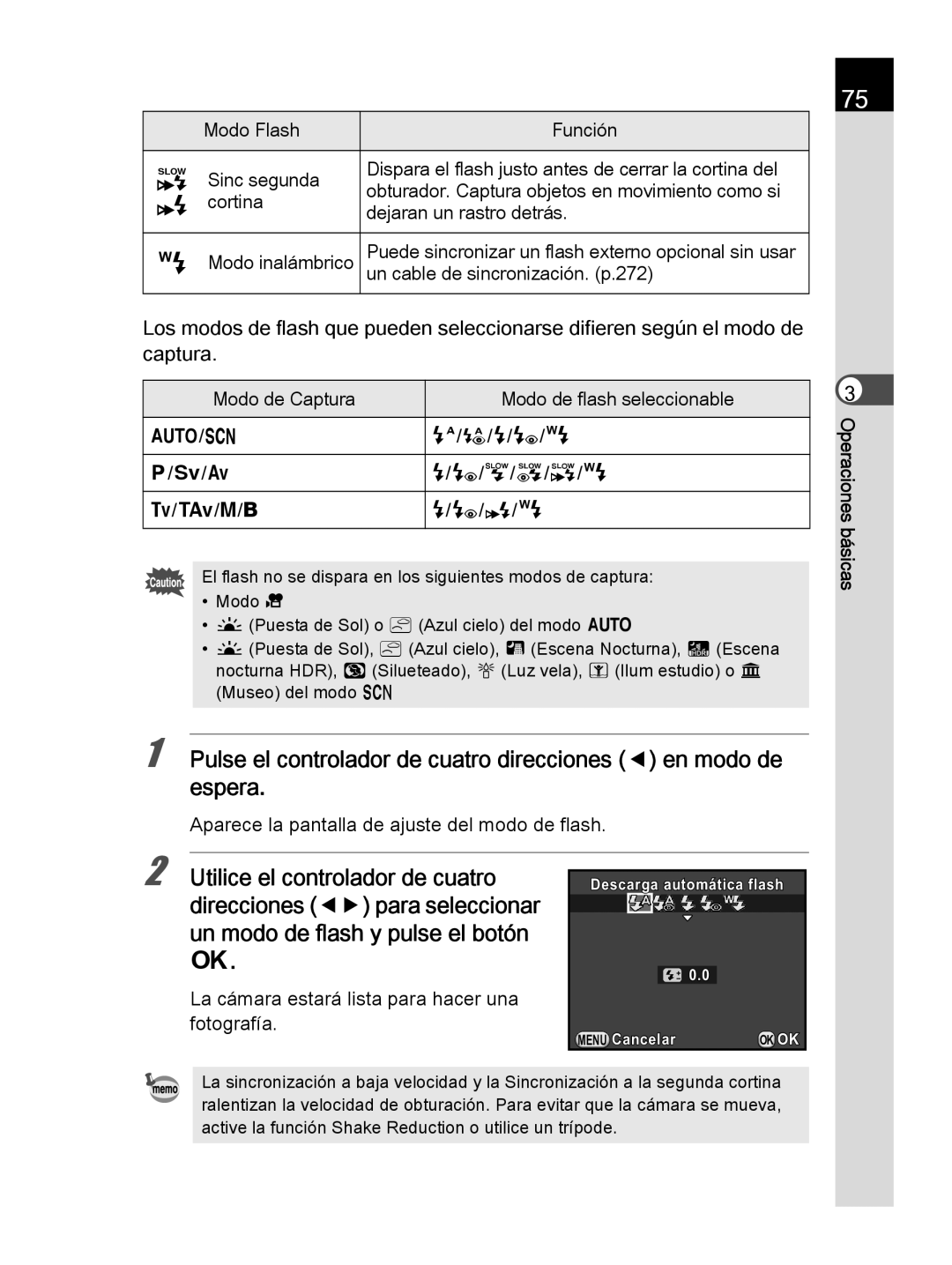 Pentax K-30 manual Aparece la pantalla de ajuste del modo de flash 