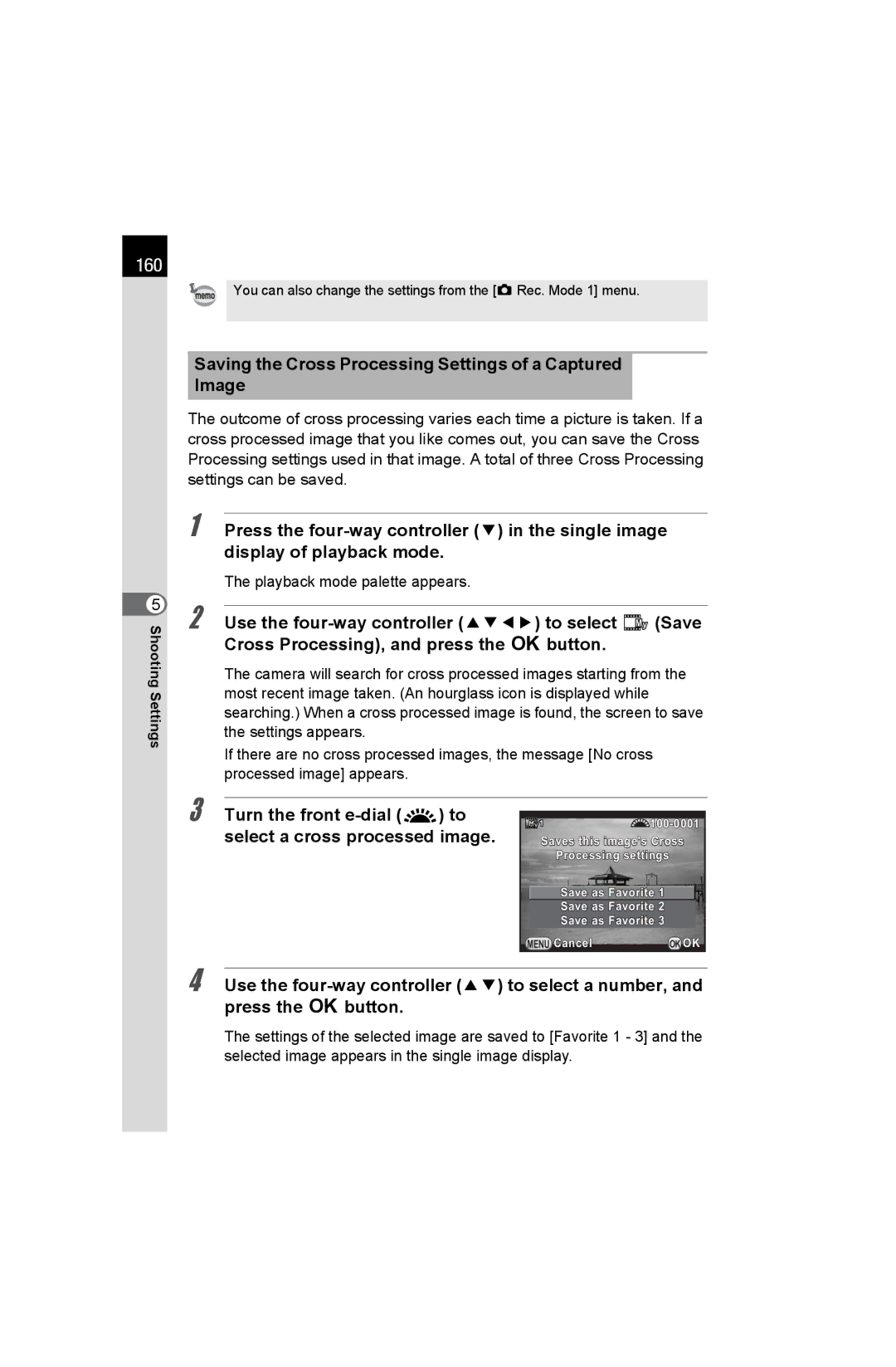 Pentax K-50 specifications 160, Saving the Cross Processing Settings of a Captured Image 