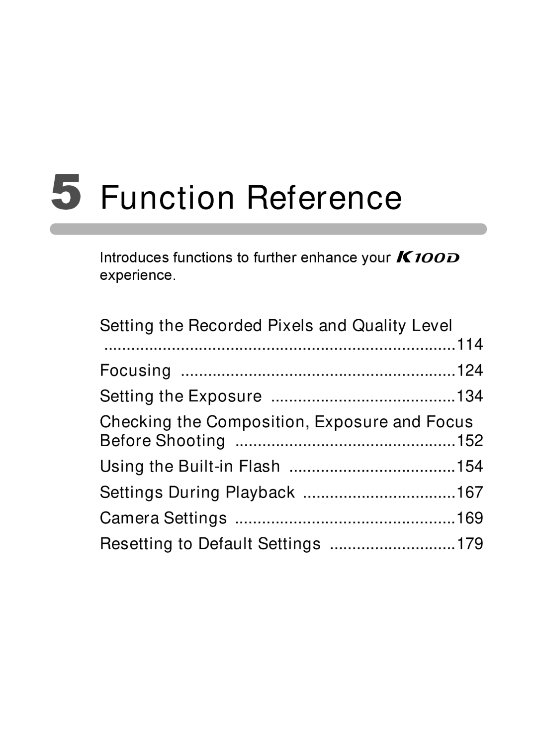 Pentax K100 D specifications Function Reference 