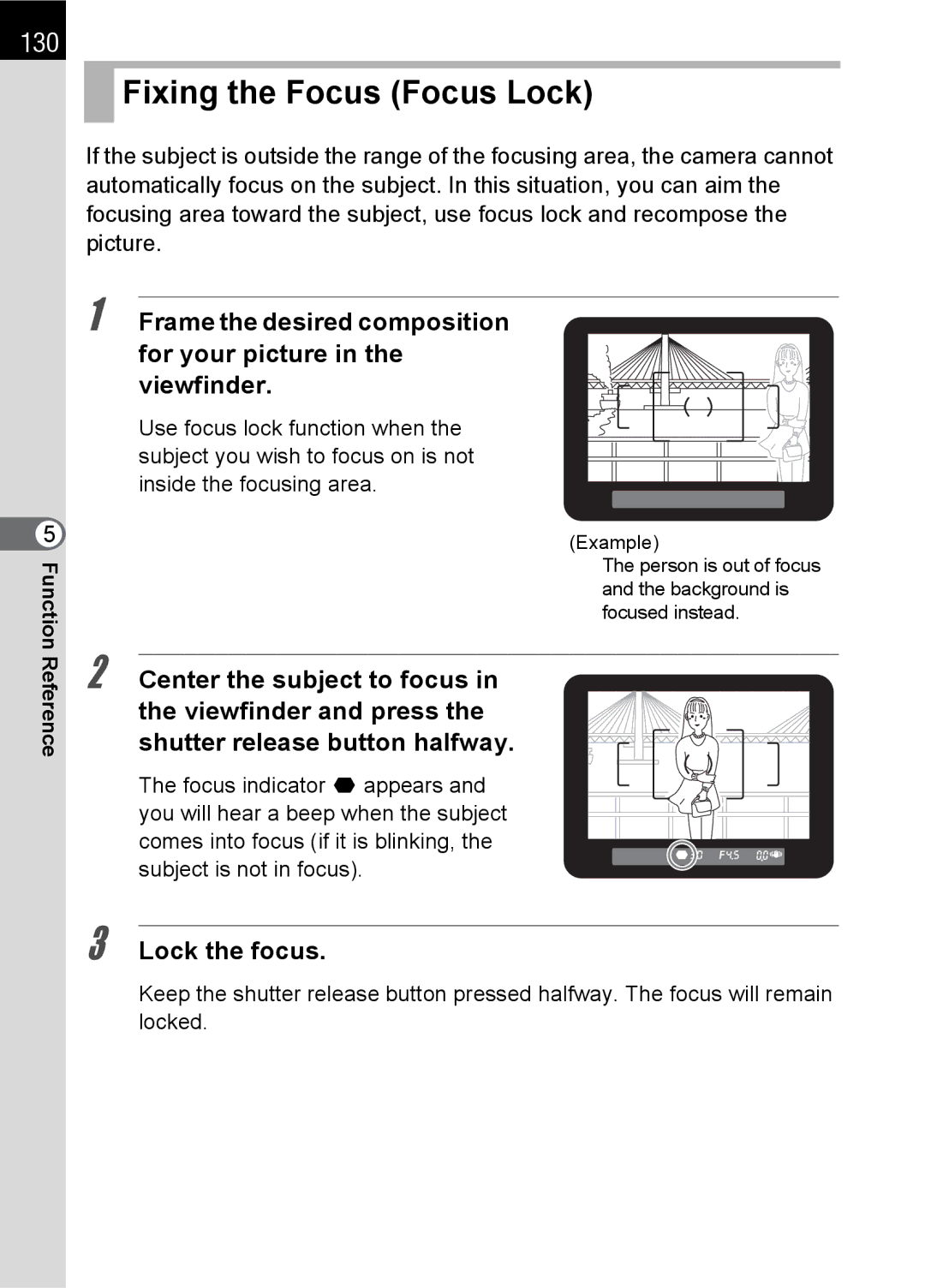 Pentax K100 D specifications Fixing the Focus Focus Lock, 130, Lock the focus 