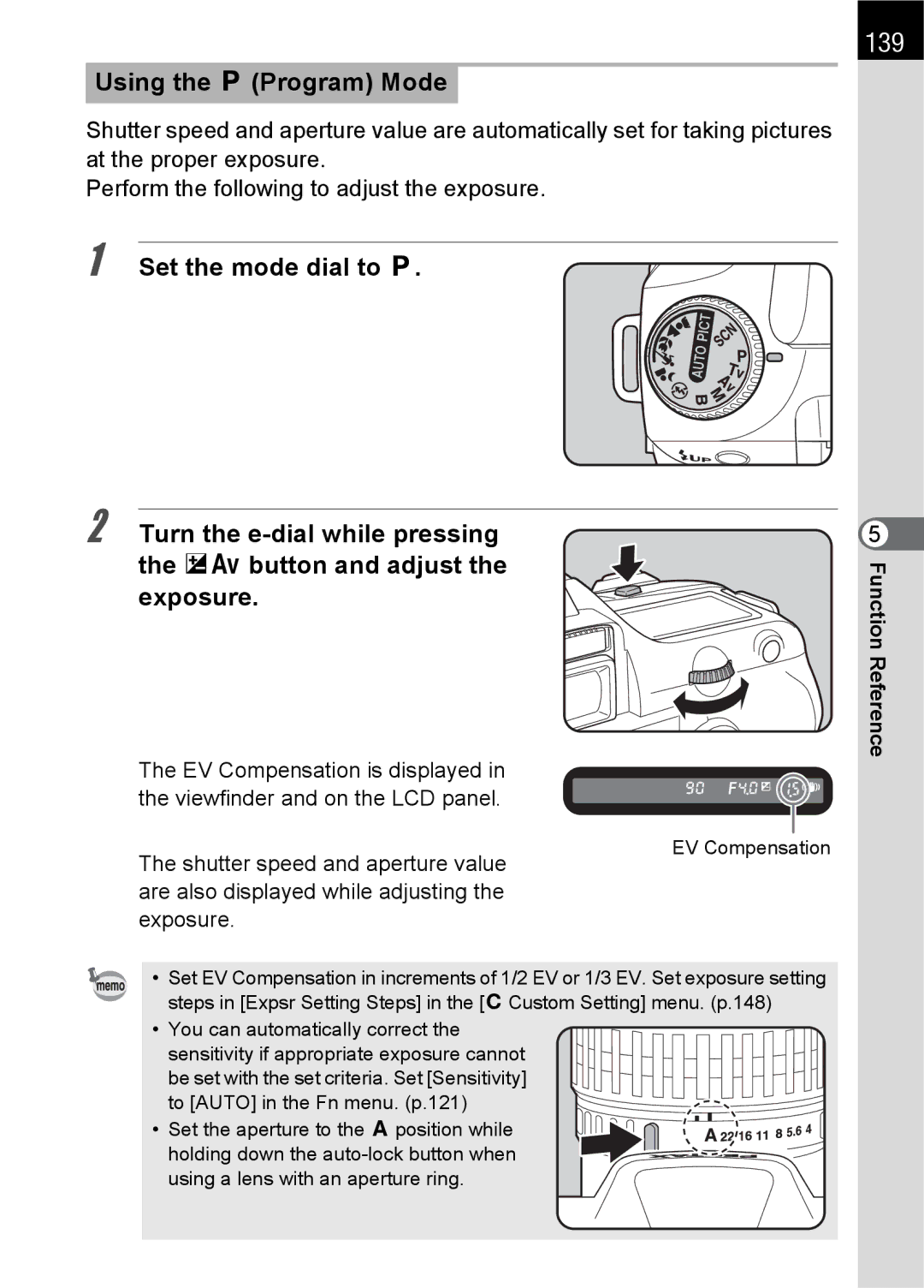 Pentax K100 D specifications 139, Using the e Program Mode 