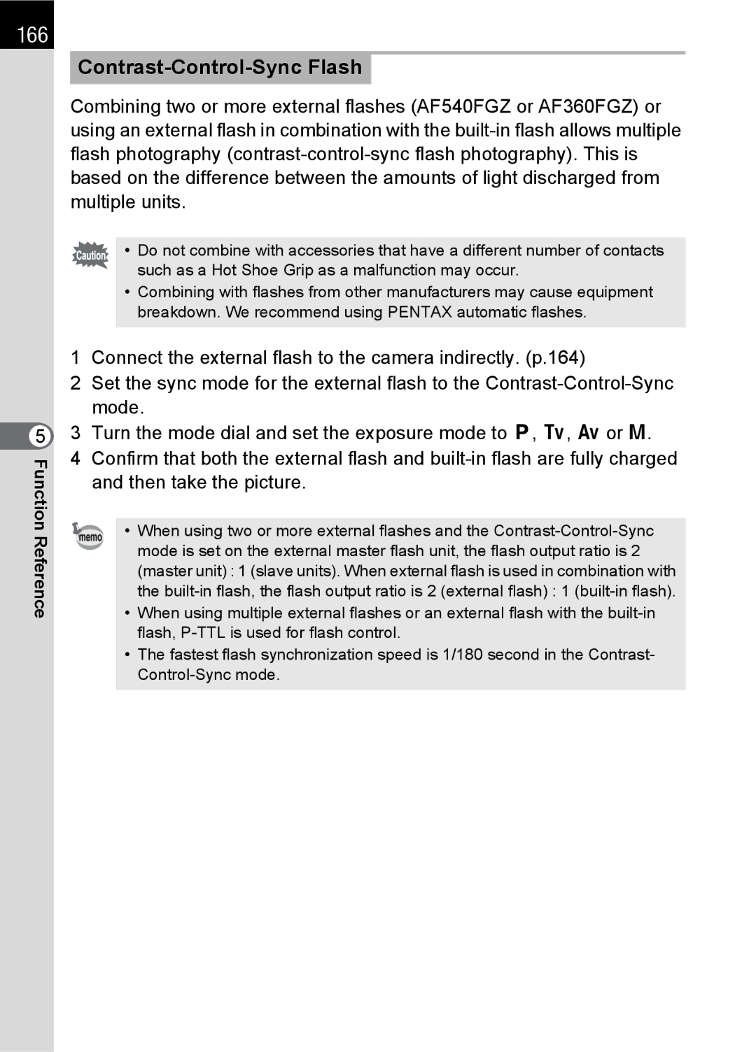 Pentax K100 D specifications 166, Contrast-Control-Sync Flash 