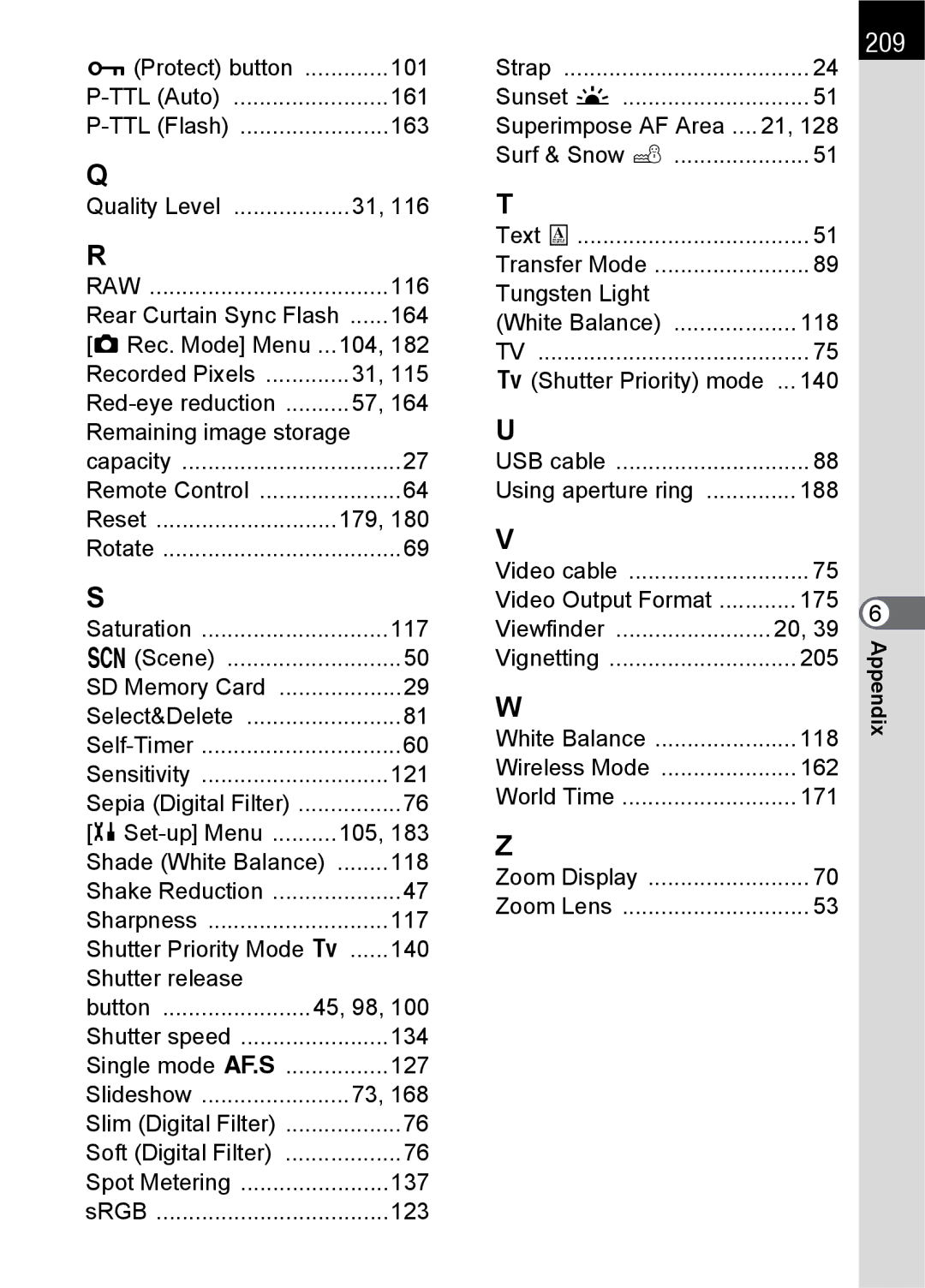 Pentax K100 D specifications 209 