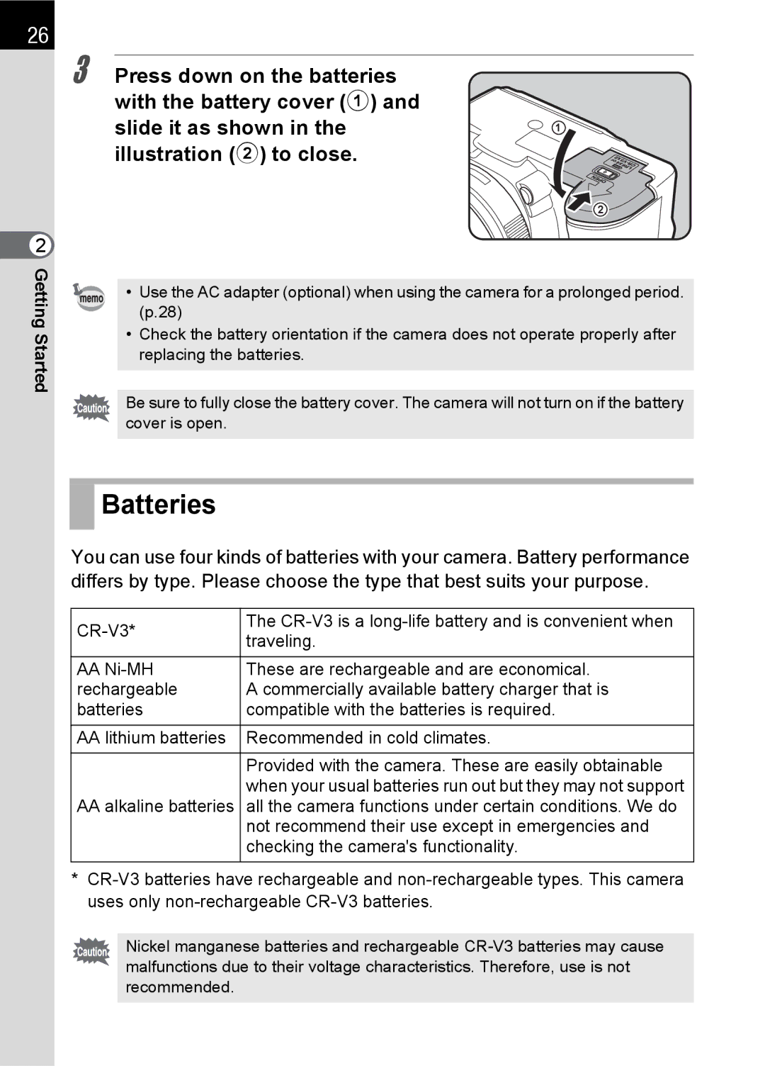 Pentax K100 D specifications Batteries 