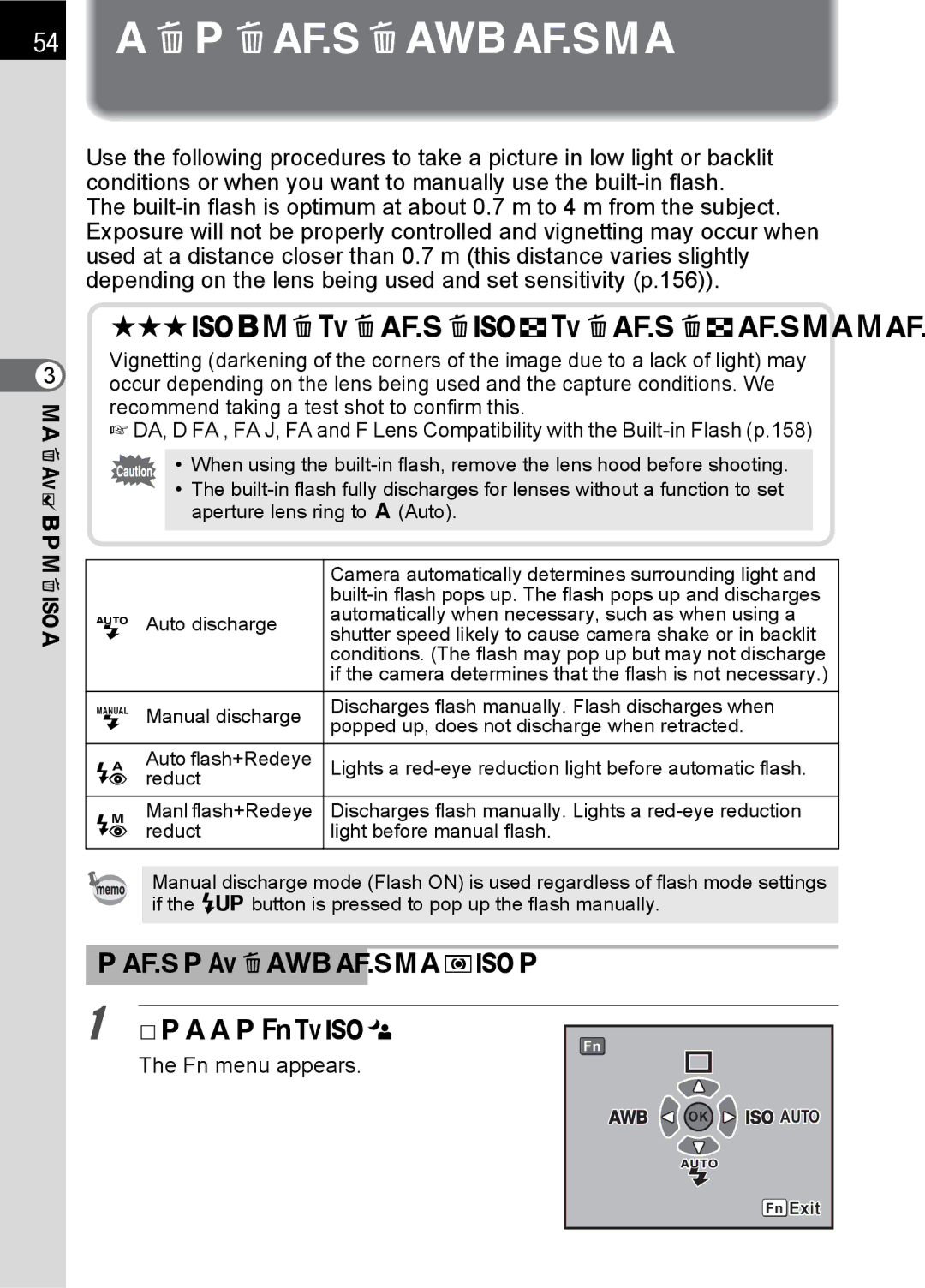 Pentax K100 D specifications Using the Built-in Flash, Selecting Flash Mode Press the button, Fn menu appears 