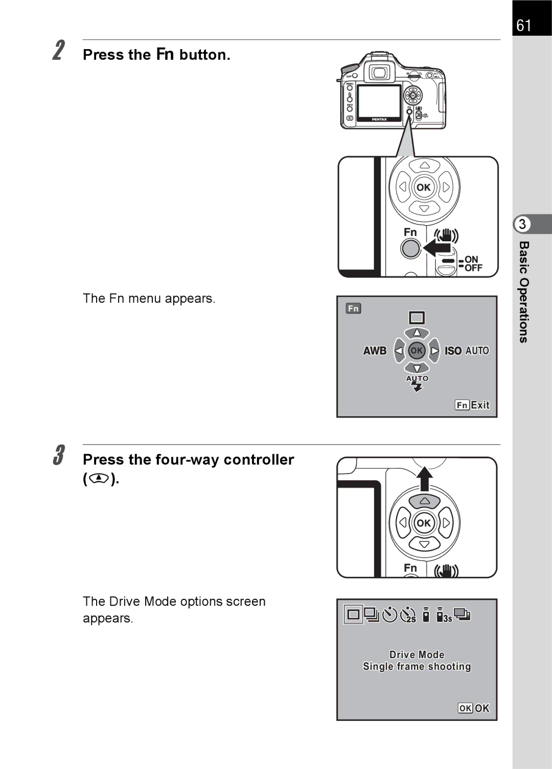 Pentax K100 D specifications Fn menu appears 