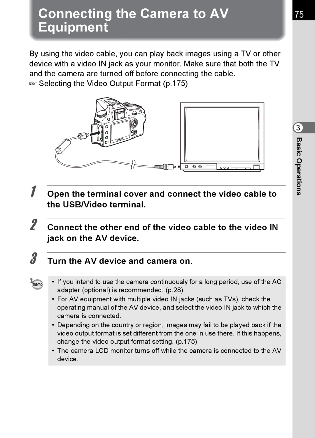 Pentax K100 D specifications Connecting the Camera to AV Equipment 