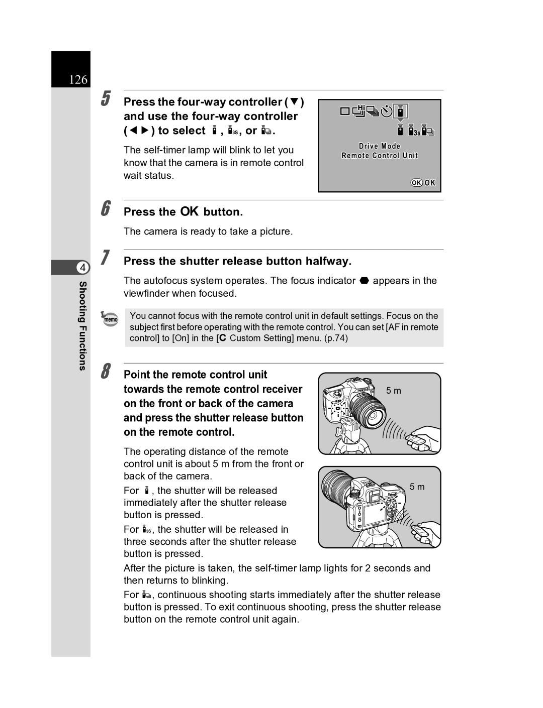 Pentax K20D manual 126, Press the 4button 