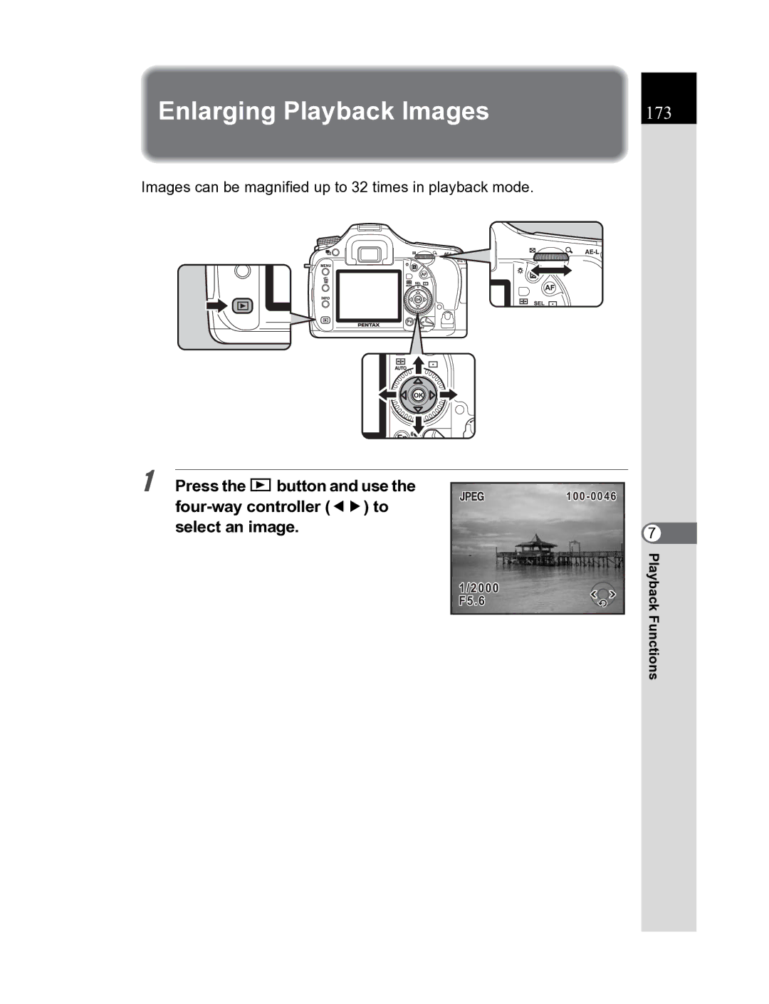 Pentax K20D manual Enlarging Playback Images, 173 