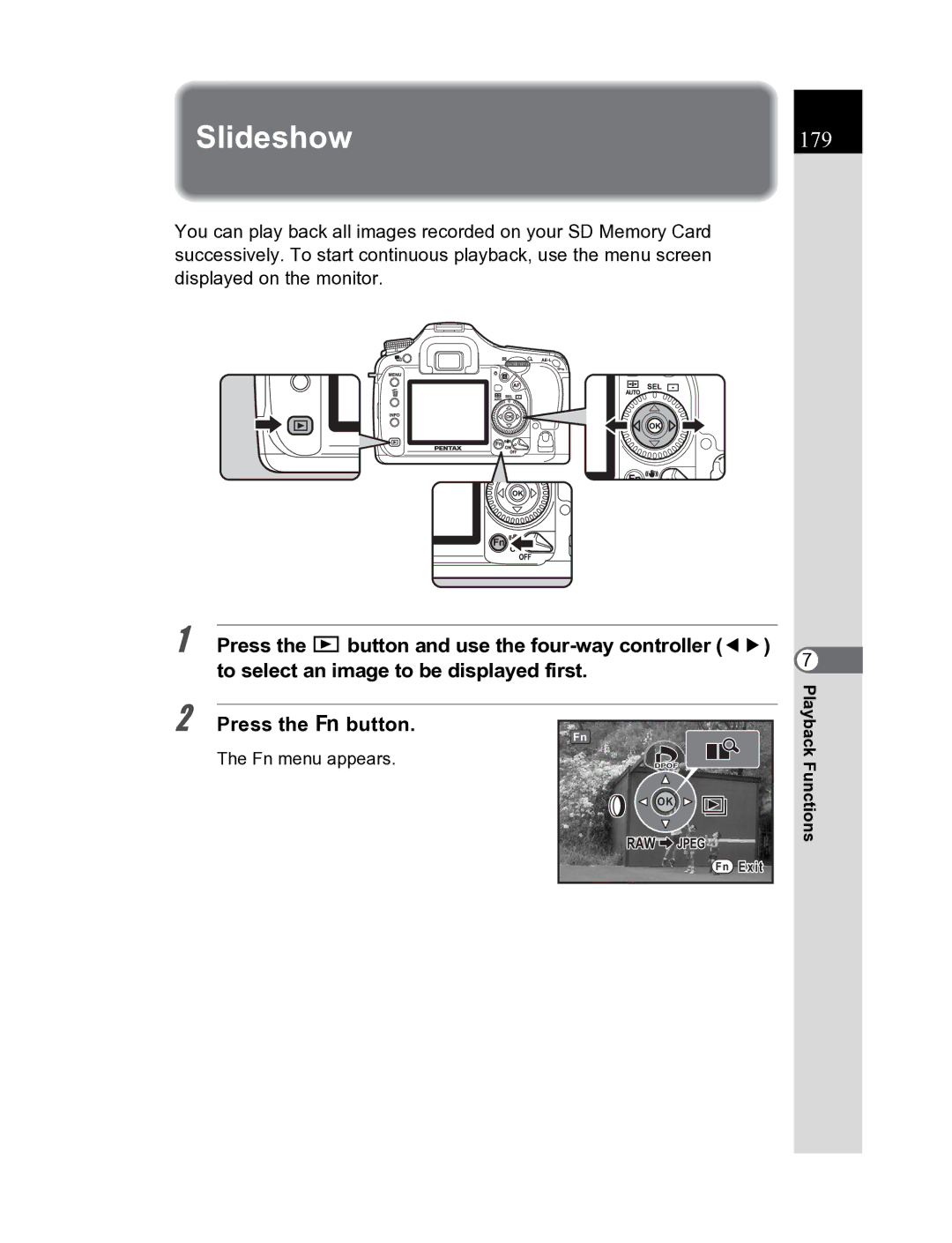 Pentax K20D manual Slideshow, 179 