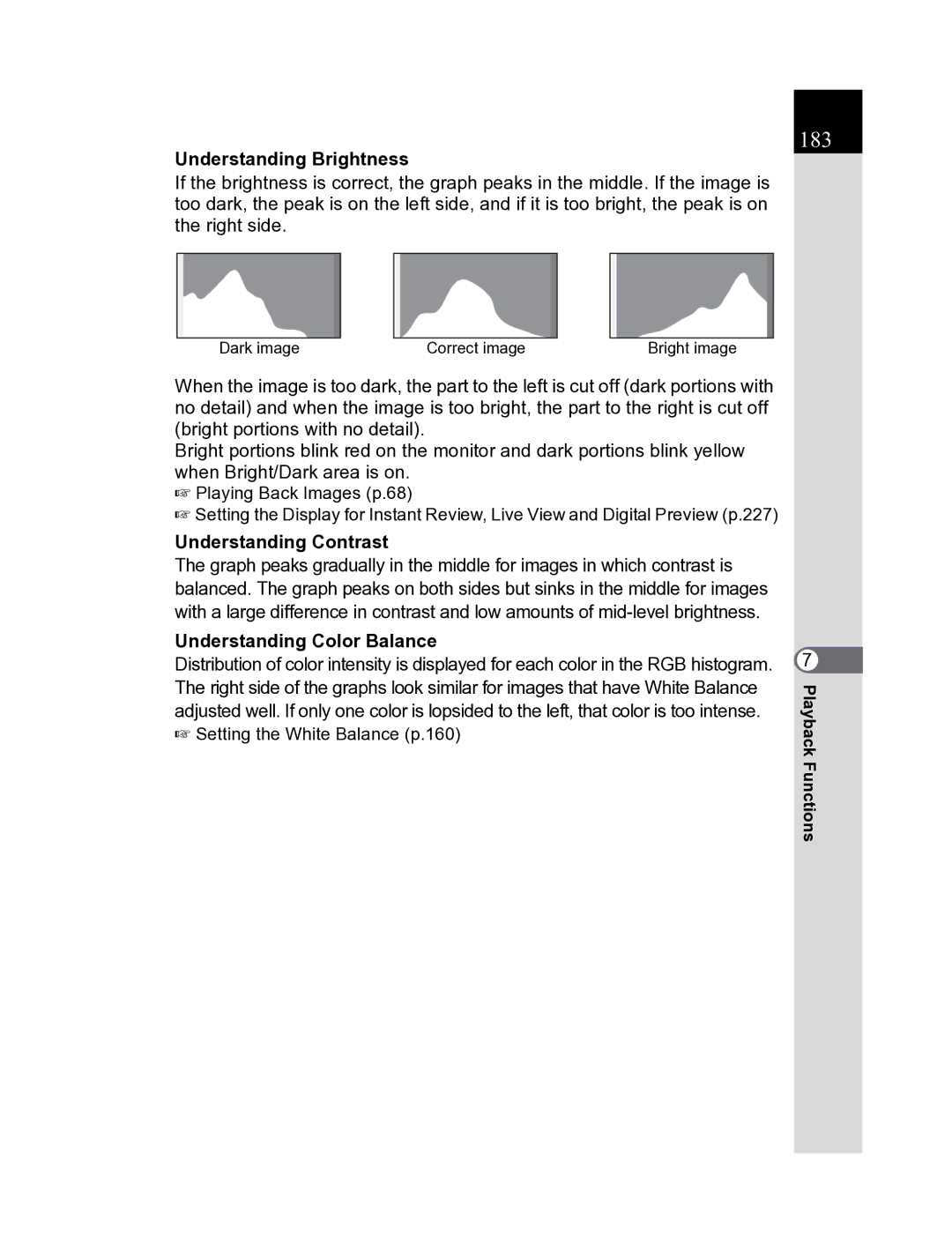 Pentax K20D manual 183, Understanding Brightness, Understanding Contrast, Understanding Color Balance 