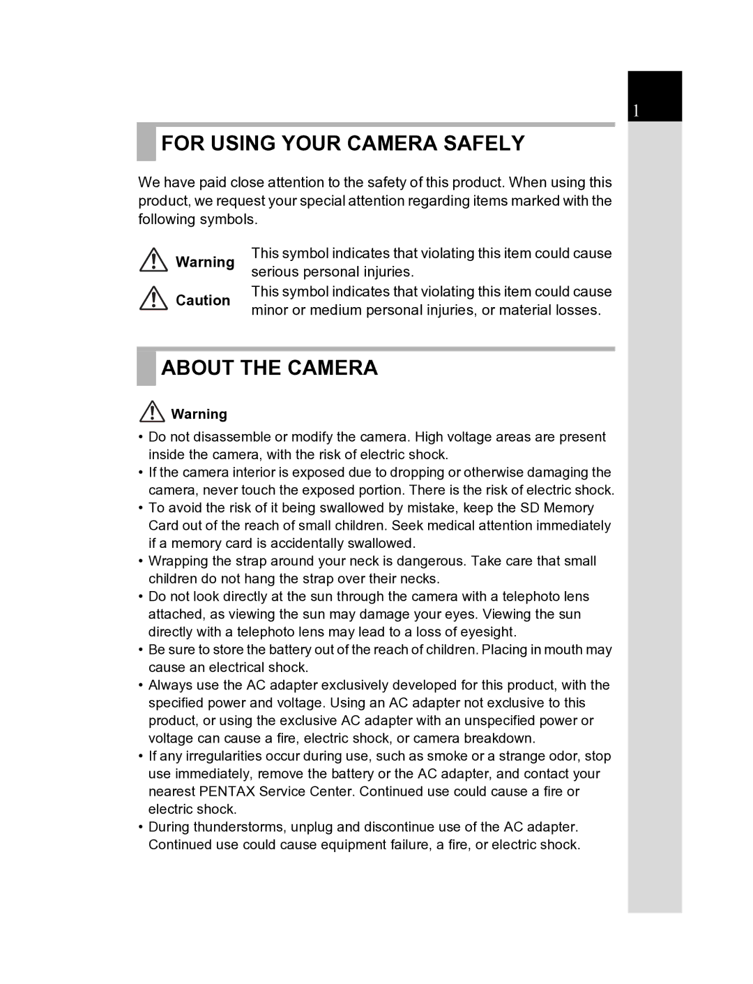 Pentax K20D manual For Using Your Camera Safely 