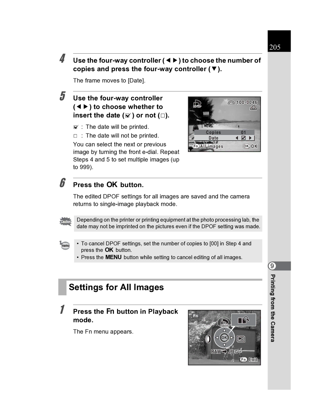 Pentax K20D manual Settings for All Images, 205 