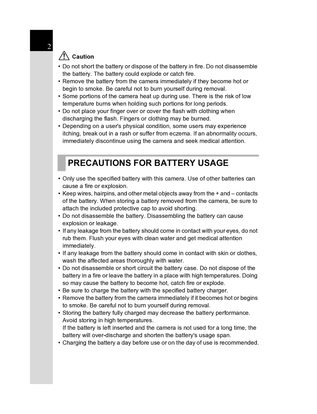 Pentax K20D manual Precautions for Battery Usage 