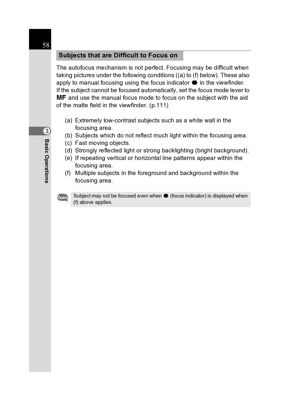 Pentax K20D manual Subjects that are Difficult to Focus on 