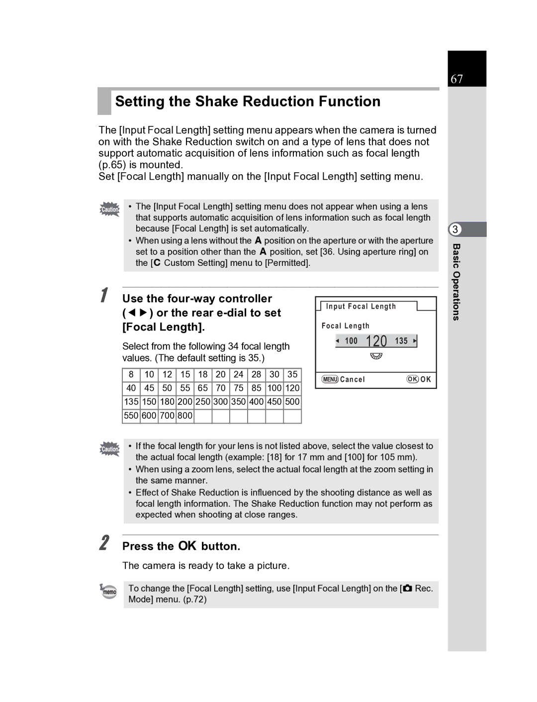 Pentax K20D manual Setting the Shake Reduction Function, 120 