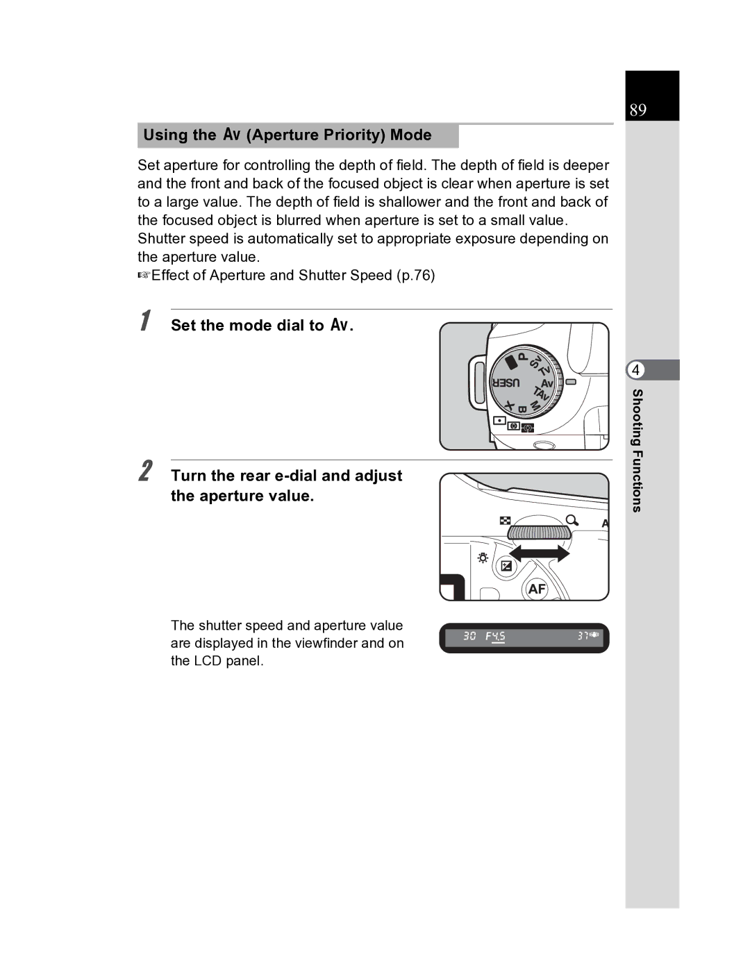 Pentax K20D manual Using the c Aperture Priority Mode 