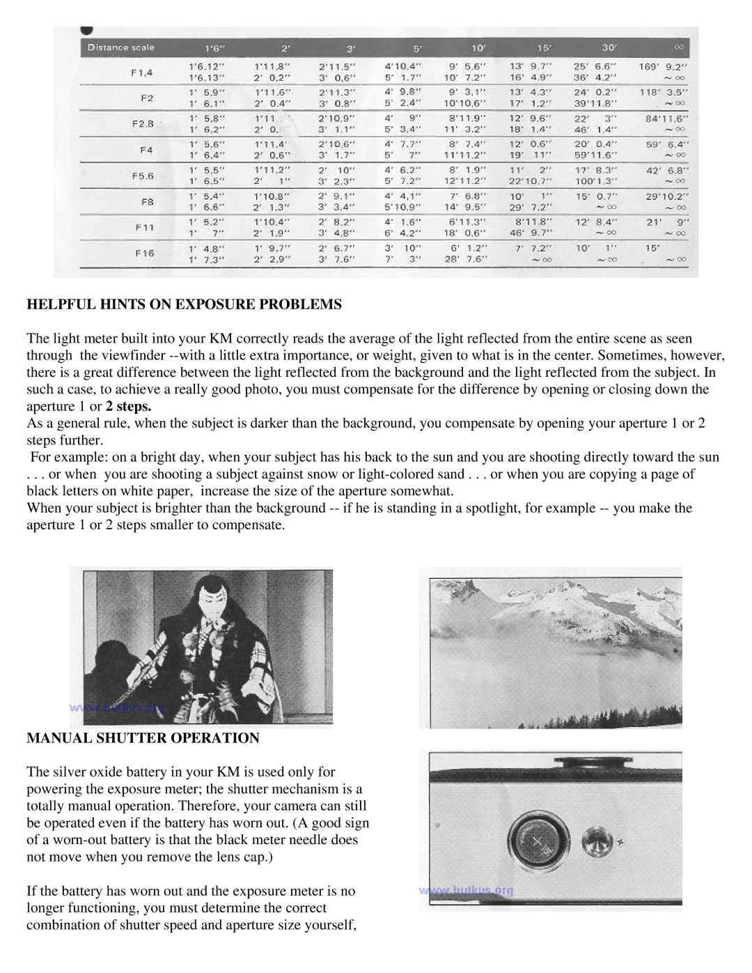 Pentax KM Camera manual Helpful Hints on Exposure Problems, Manual Shutter Operation 