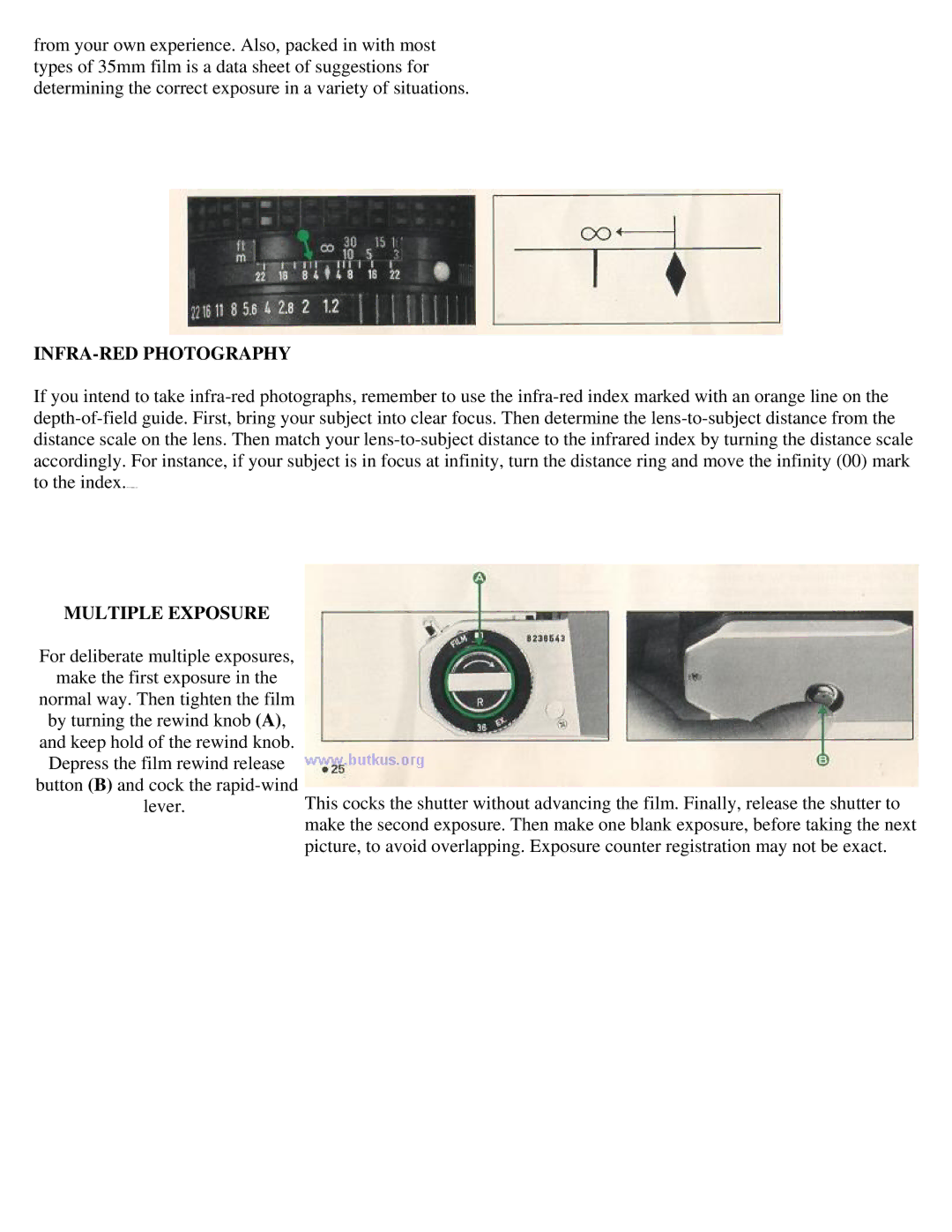 Pentax KM Camera manual INFRA-RED Photography, Multiple Exposure 