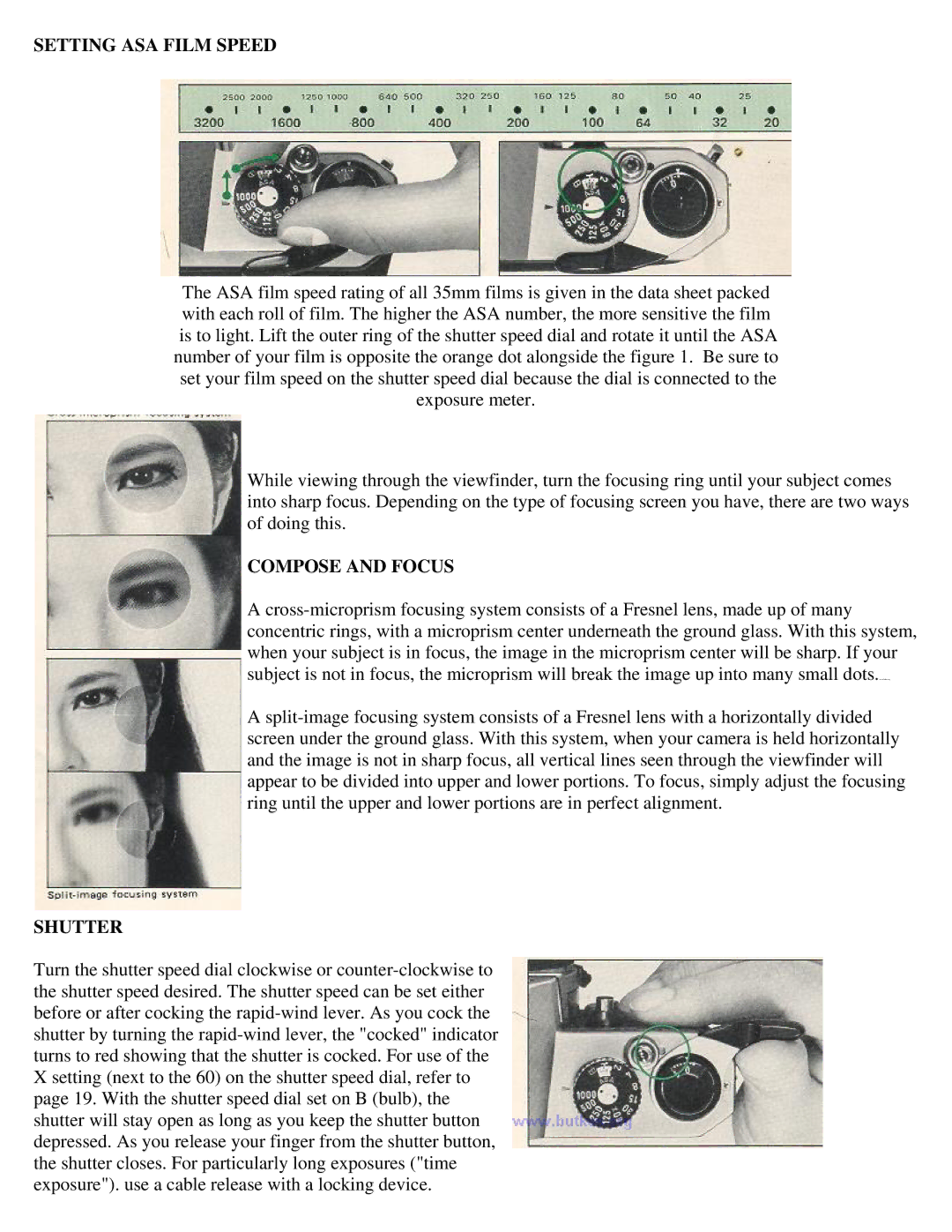 Pentax KM Camera manual Setting ASA Film Speed, Shutter 