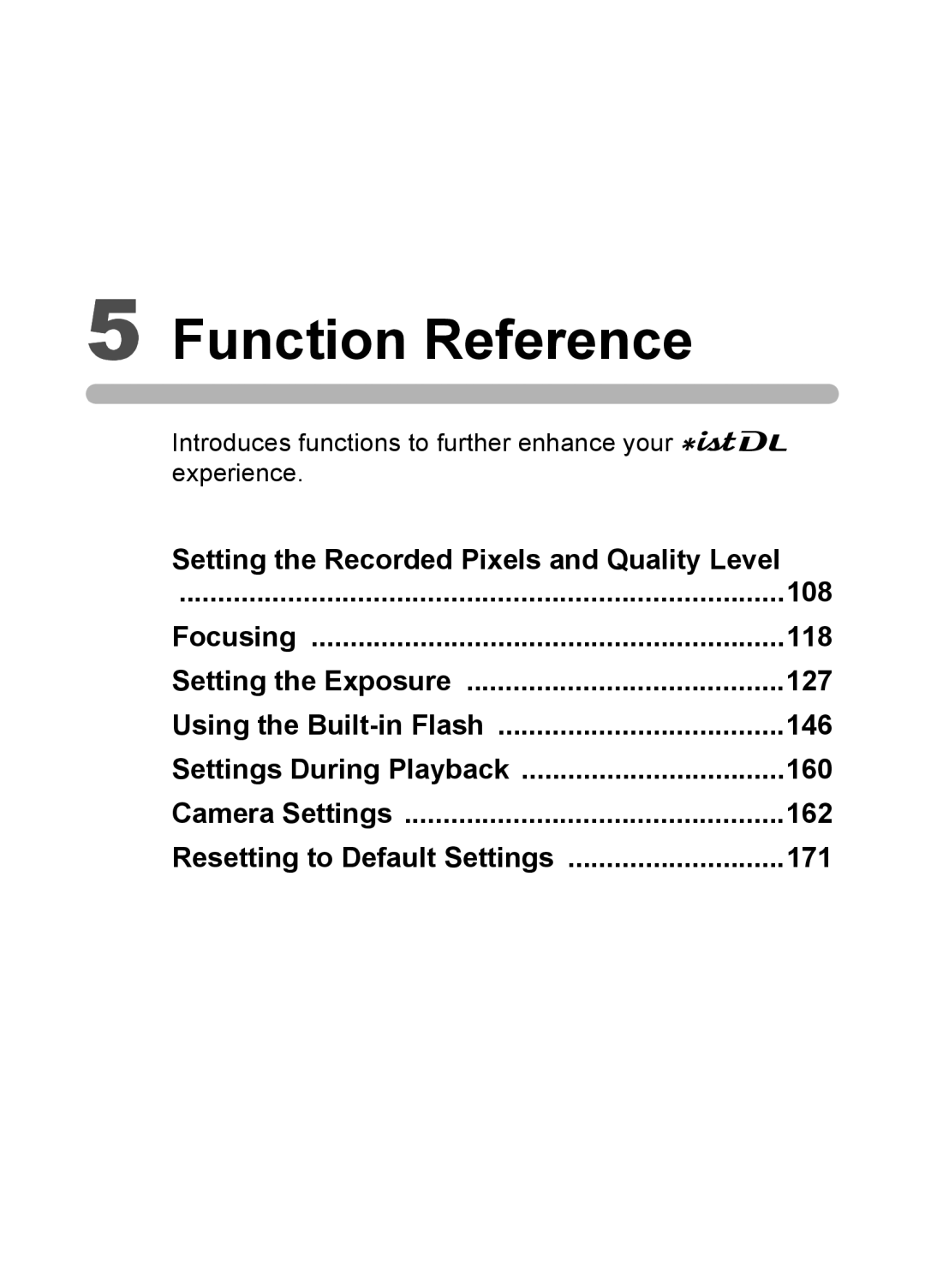 Pentax L specifications Function Reference 