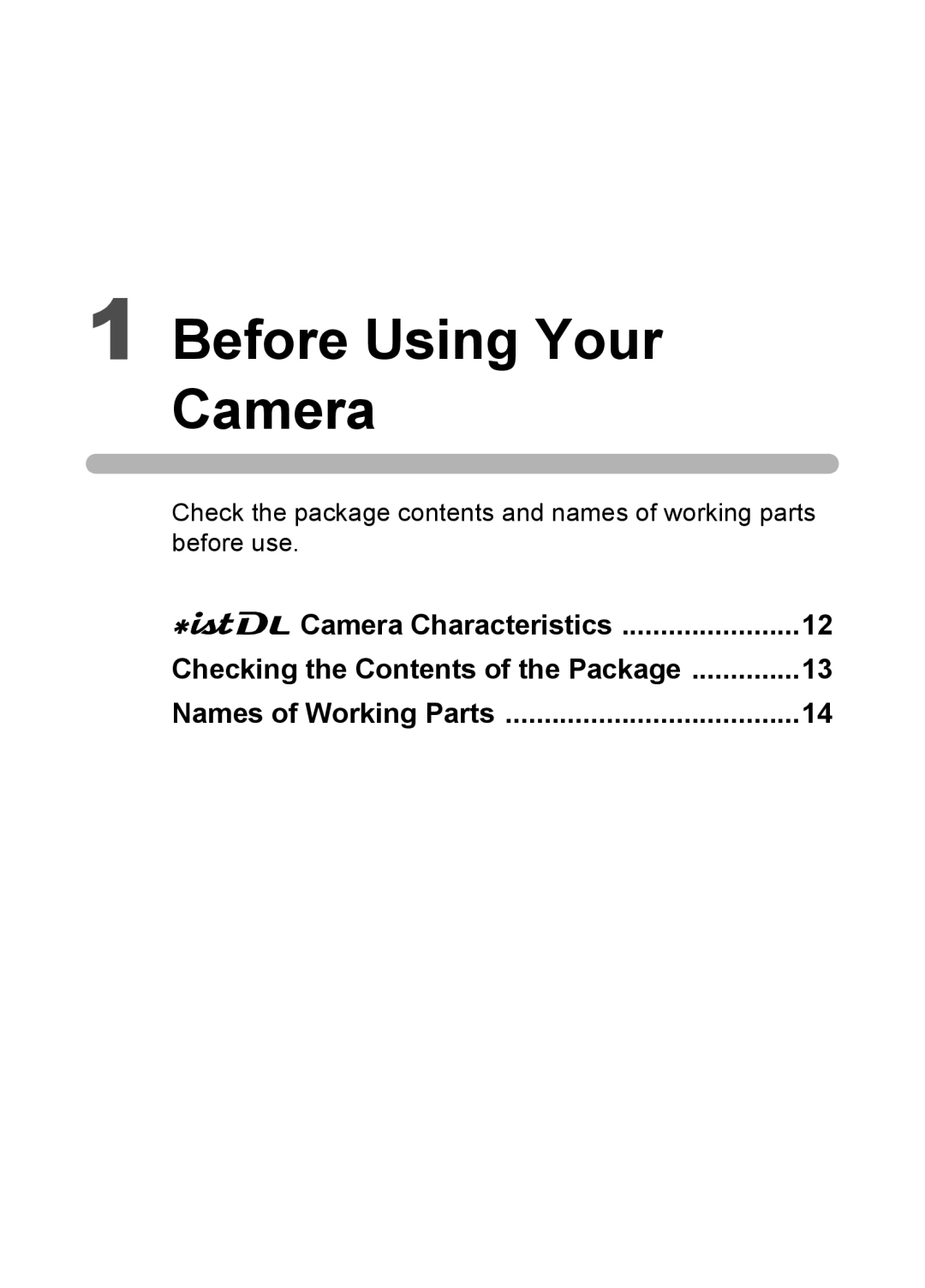 Pentax L specifications Before Using Your Camera 