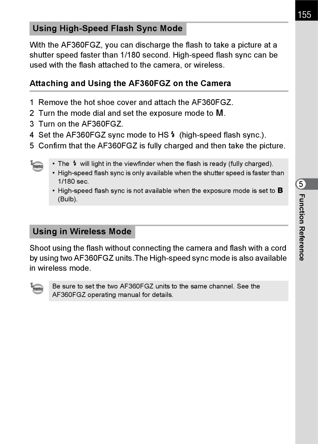 Pentax L specifications 155, Using High-Speed Flash Sync Mode, Using in Wireless Mode 