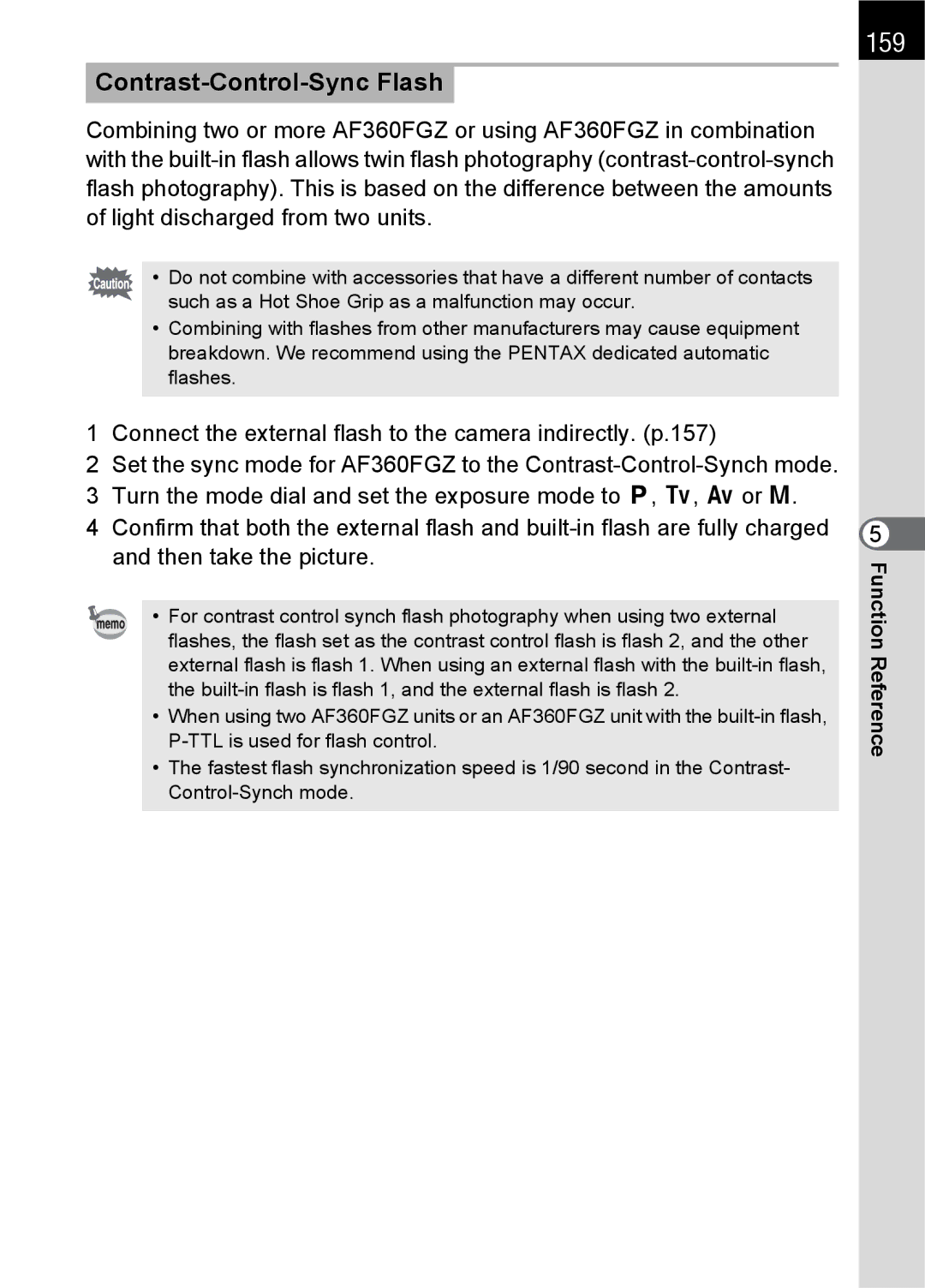 Pentax L specifications 159, Contrast-Control-Sync Flash 