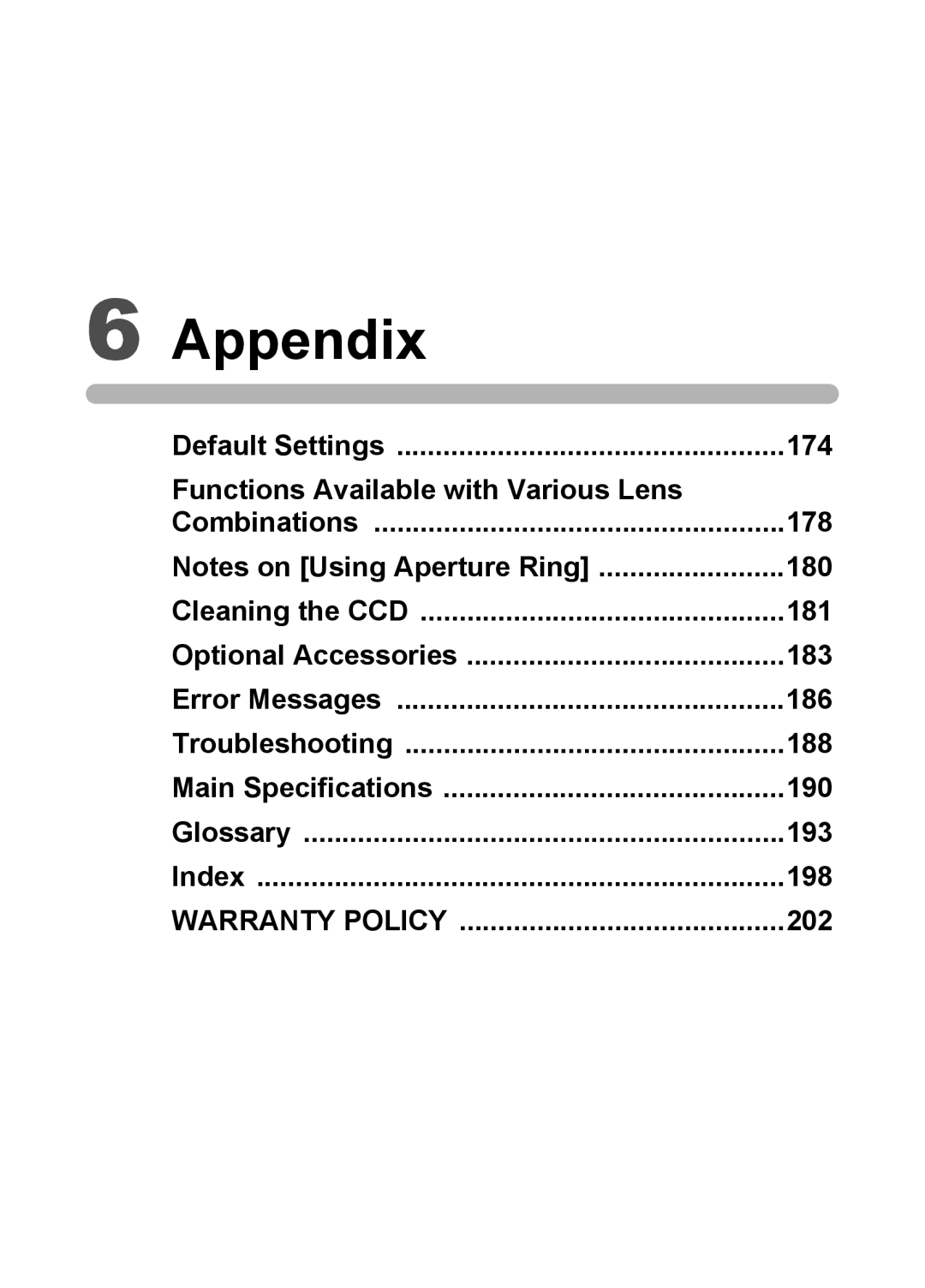 Pentax L specifications 174, 178, 180, 181, 183, 186, 188, 190, 193 