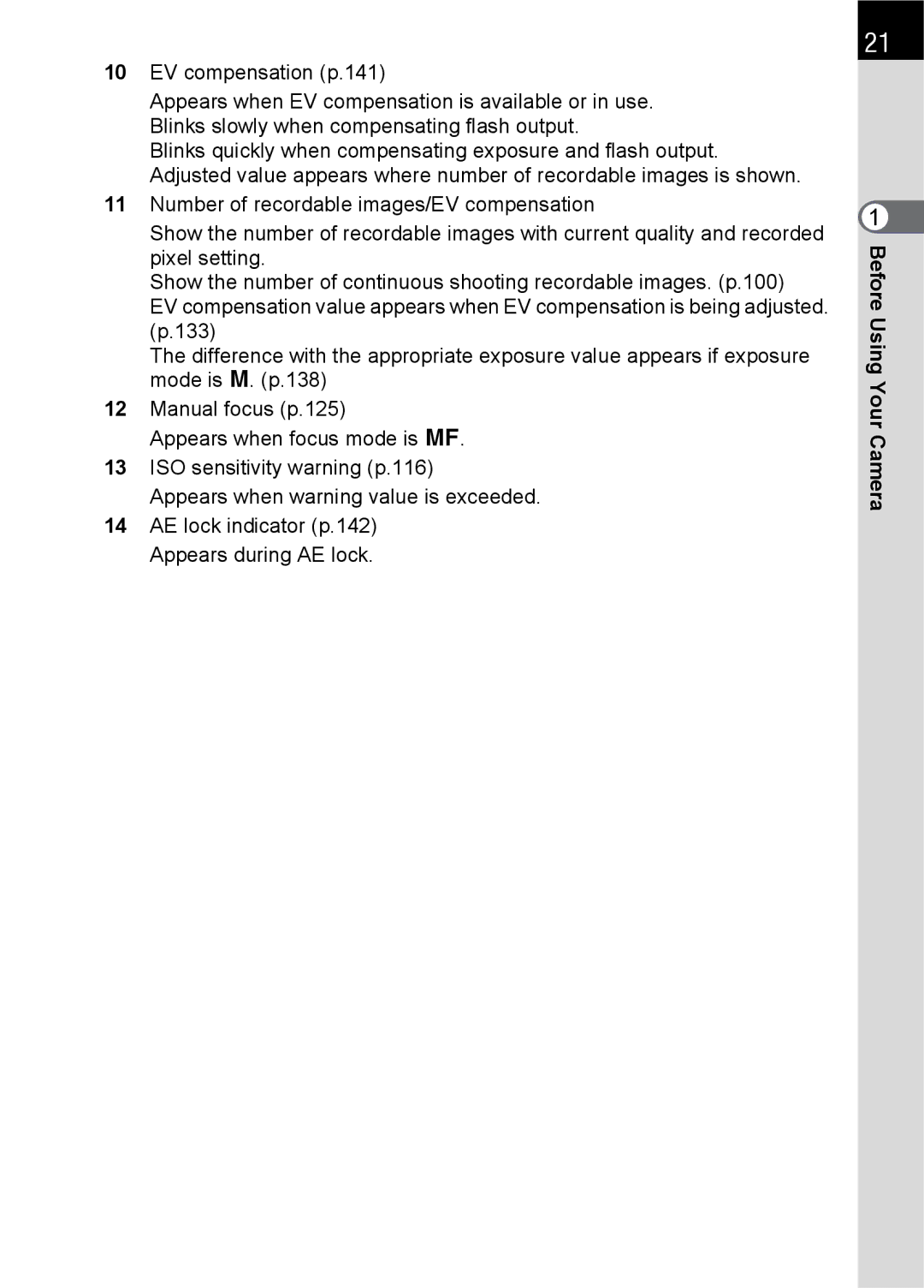 Pentax L specifications Before Using Your Camera 