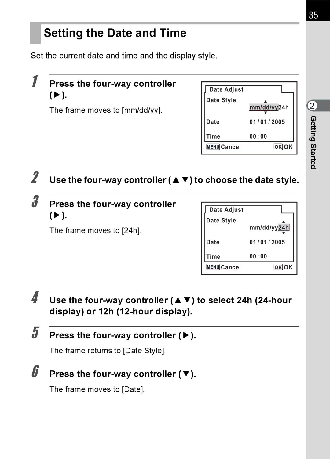 Pentax L specifications Setting the Date and Time 