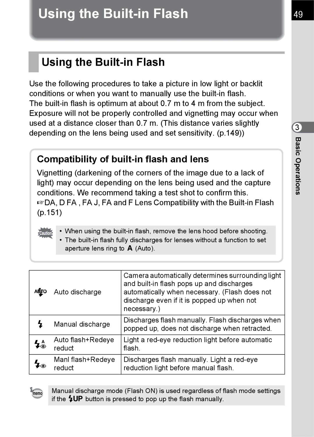 Pentax L specifications Using the Built-in Flash 