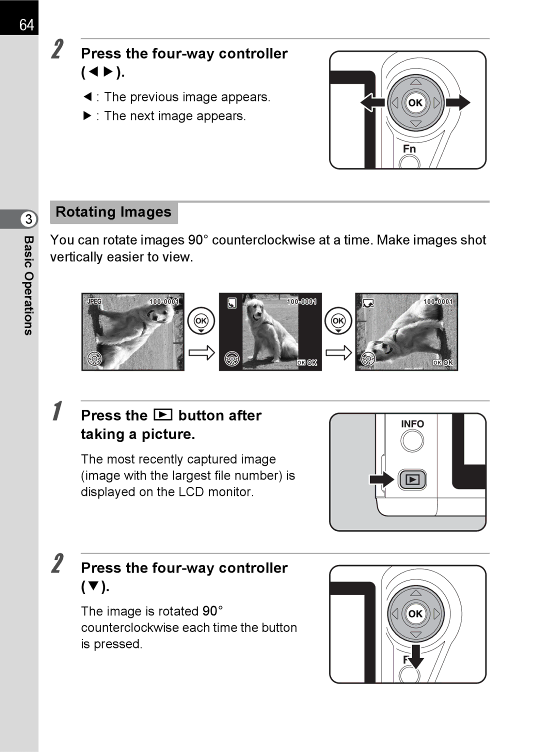 Pentax L specifications Rotating Images, Previous image appears Next image appears 