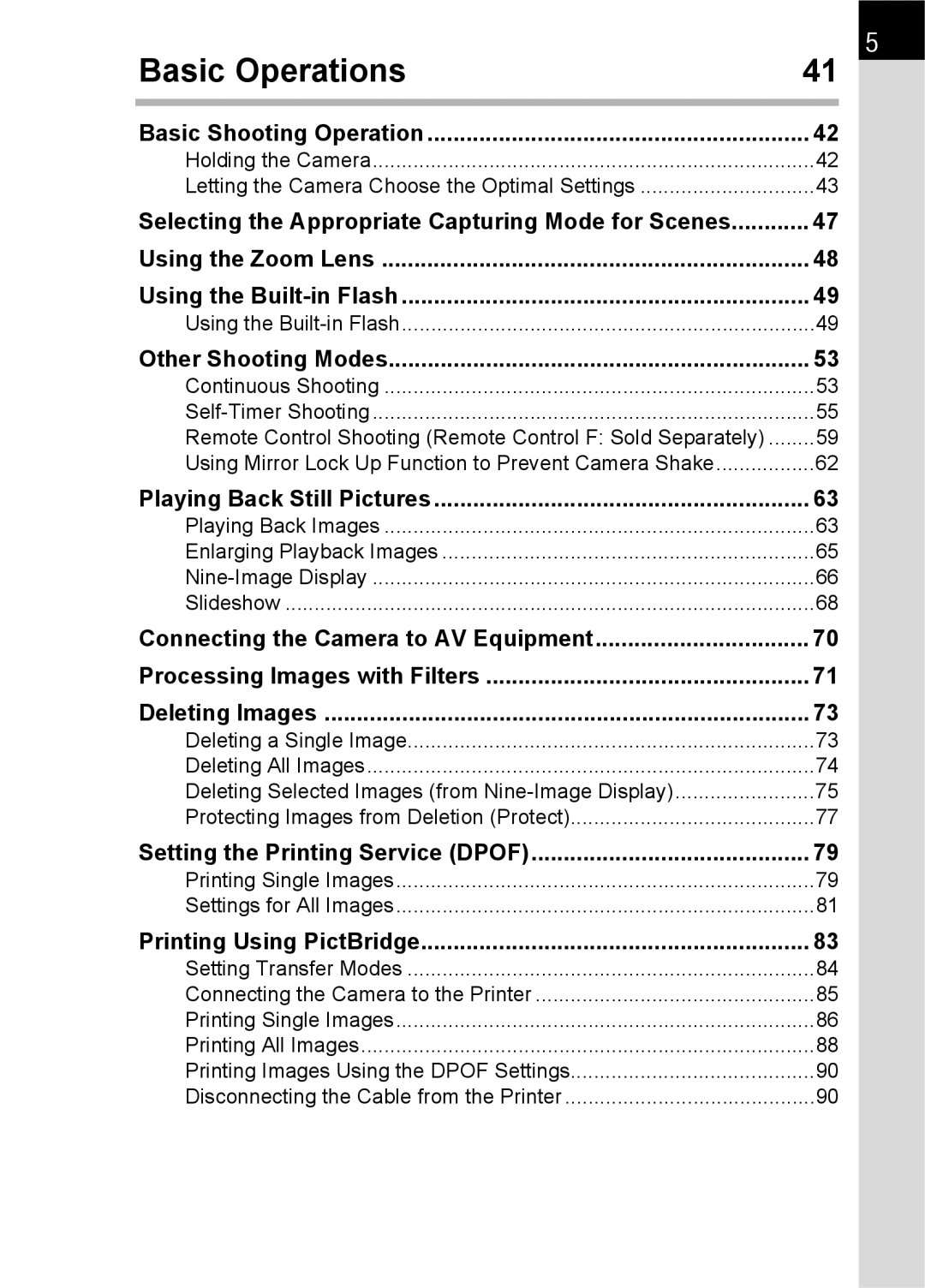 Pentax L specifications Basic Operations, Other Shooting Modes 