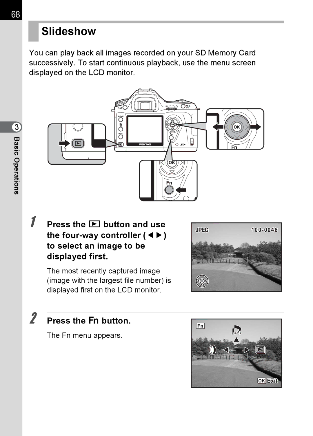 Pentax L specifications Slideshow, Press the button 