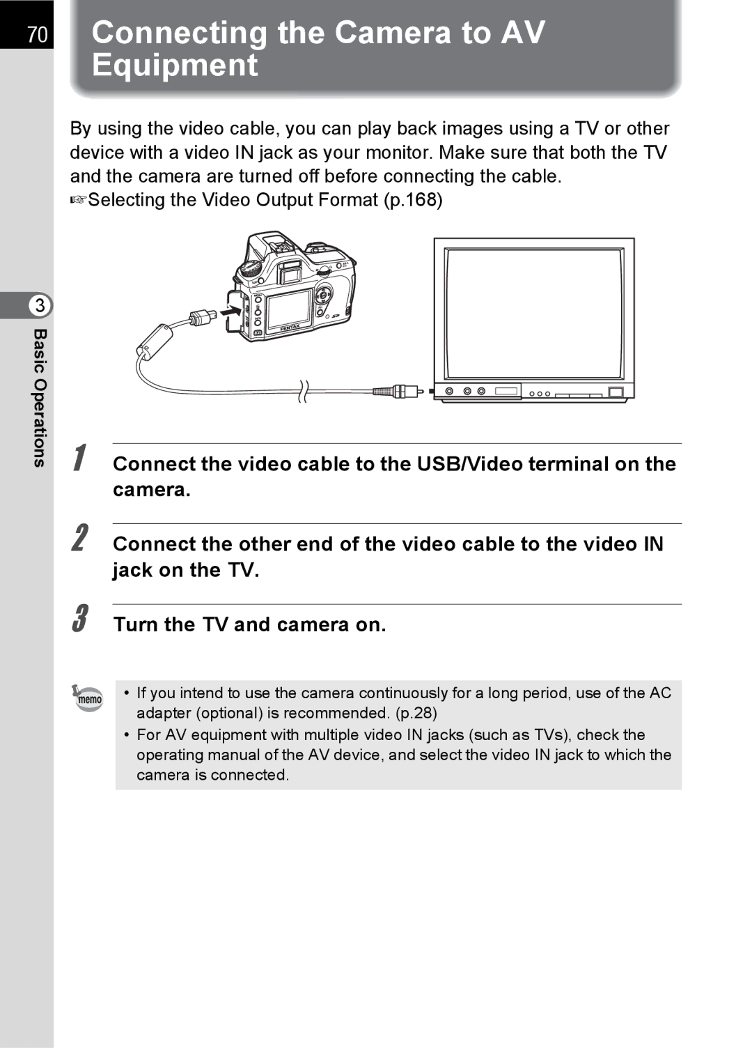 Pentax L specifications Connecting the Camera to AV Equipment 