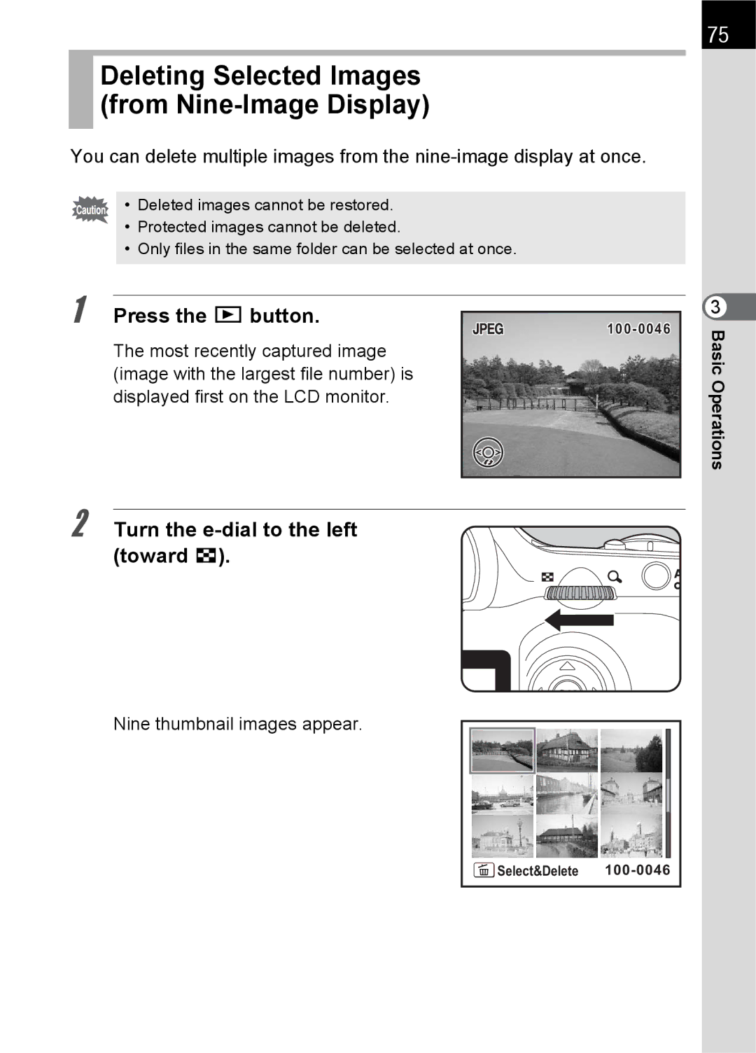 Pentax L specifications Deleting Selected Images From Nine-Image Display, Nine thumbnail images appear 